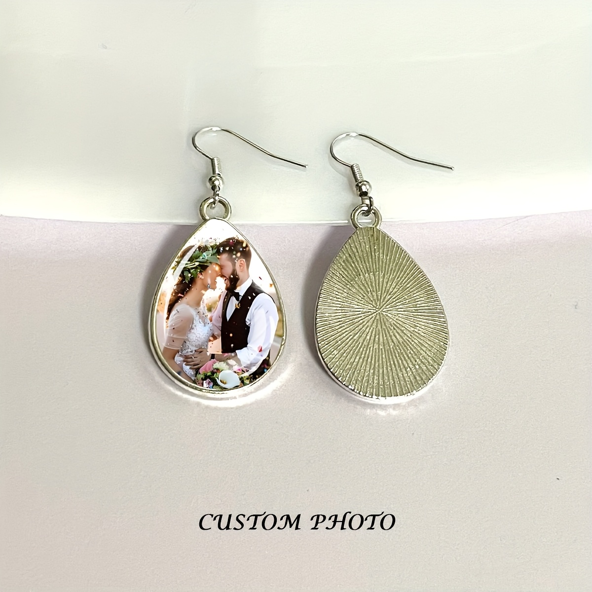 TEMU 1 Pair Personalized Dangling Earring Customized Logo Photo Droplet Shaped Pendant Earrings Suitable For Women For Daily Party Accessories Custom