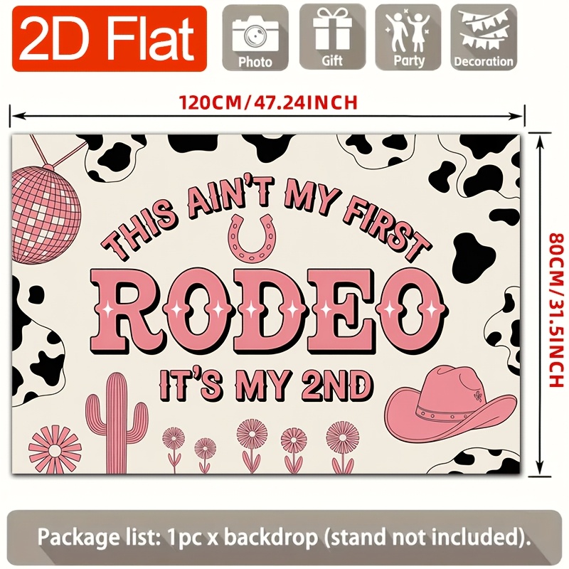 TEMU 2d Flat, 1pc 1pcs Suitable For Party Backdrop Cow Print Disco Ball Banner - 2nd Birthday Cowgirl Theme Decor With Western Cow Print Suitable For