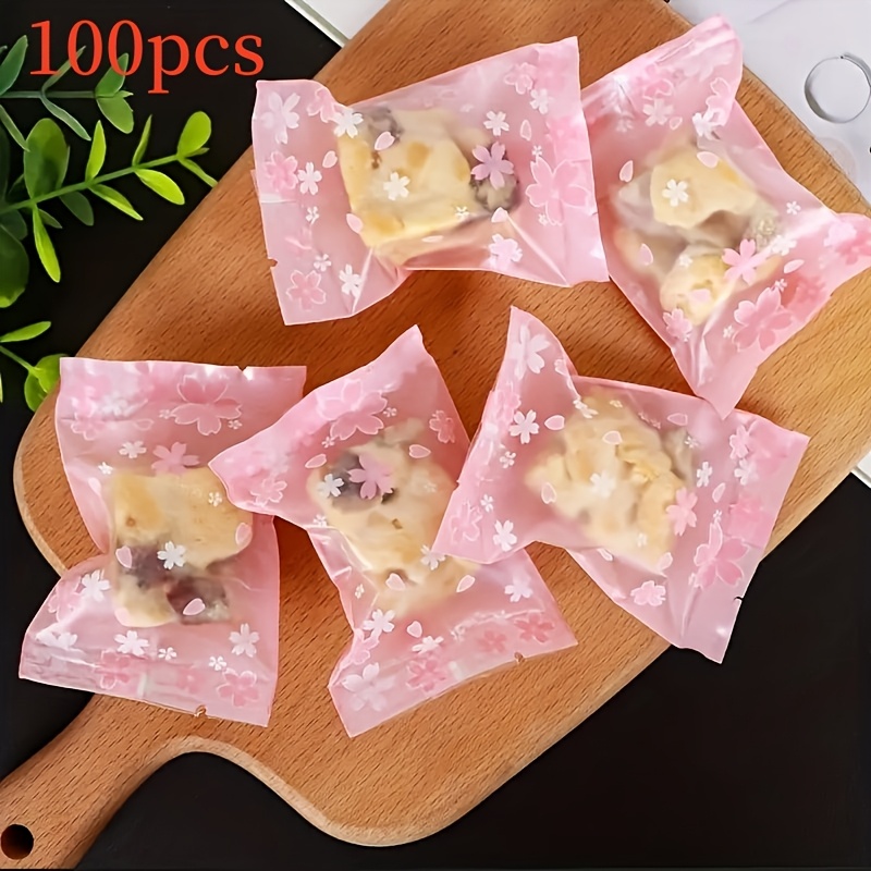 

50/100pcs Sakura Flower Frosted Self-adhesive Cellophane Bags, Self Seal Biscuits Packing Plastic Bags, Snow Bag, Machine Sealing Mooncake Bag, Egg Cookie Bag, Packaging Supplies