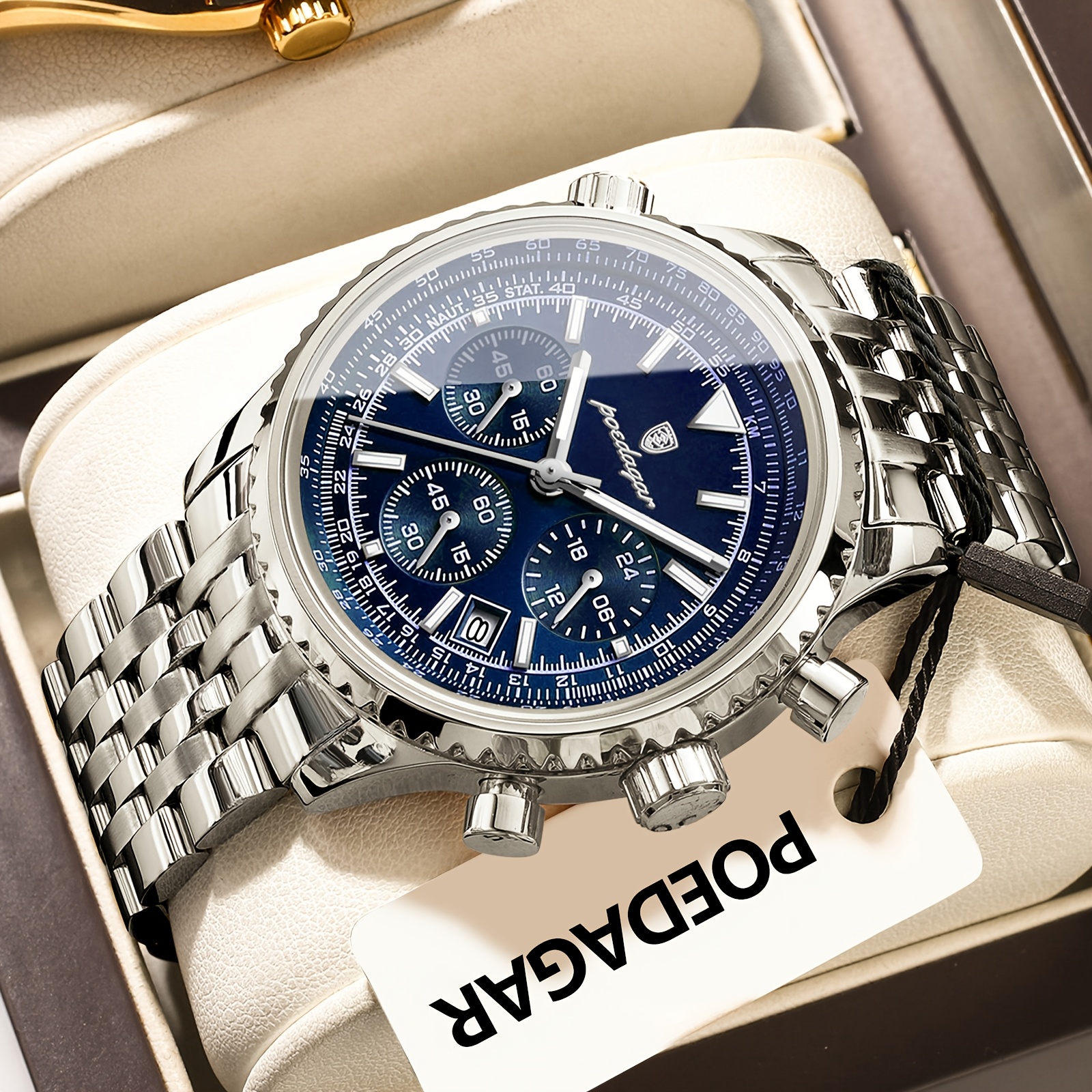 Poedagar Luxury Exquisite Business Men Watch 3d Multi-functional Dial Waterproof Luminous Men Wristwatch Calendar Commuting Quartz Watch For Men