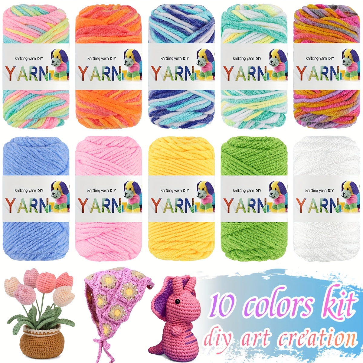 

10-piece Acrylic Yarn Set - 5-strand Multicolor, Medium Thickness For Diy Knitting & Crochet Projects - Ideal For Sweaters, Scarves, Hats Yarn Crochet Knitting Accessories And Supplies