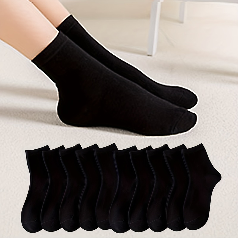 

5/10 Pairs Of Plain Black Thin And Breathable Basic Women's Socks