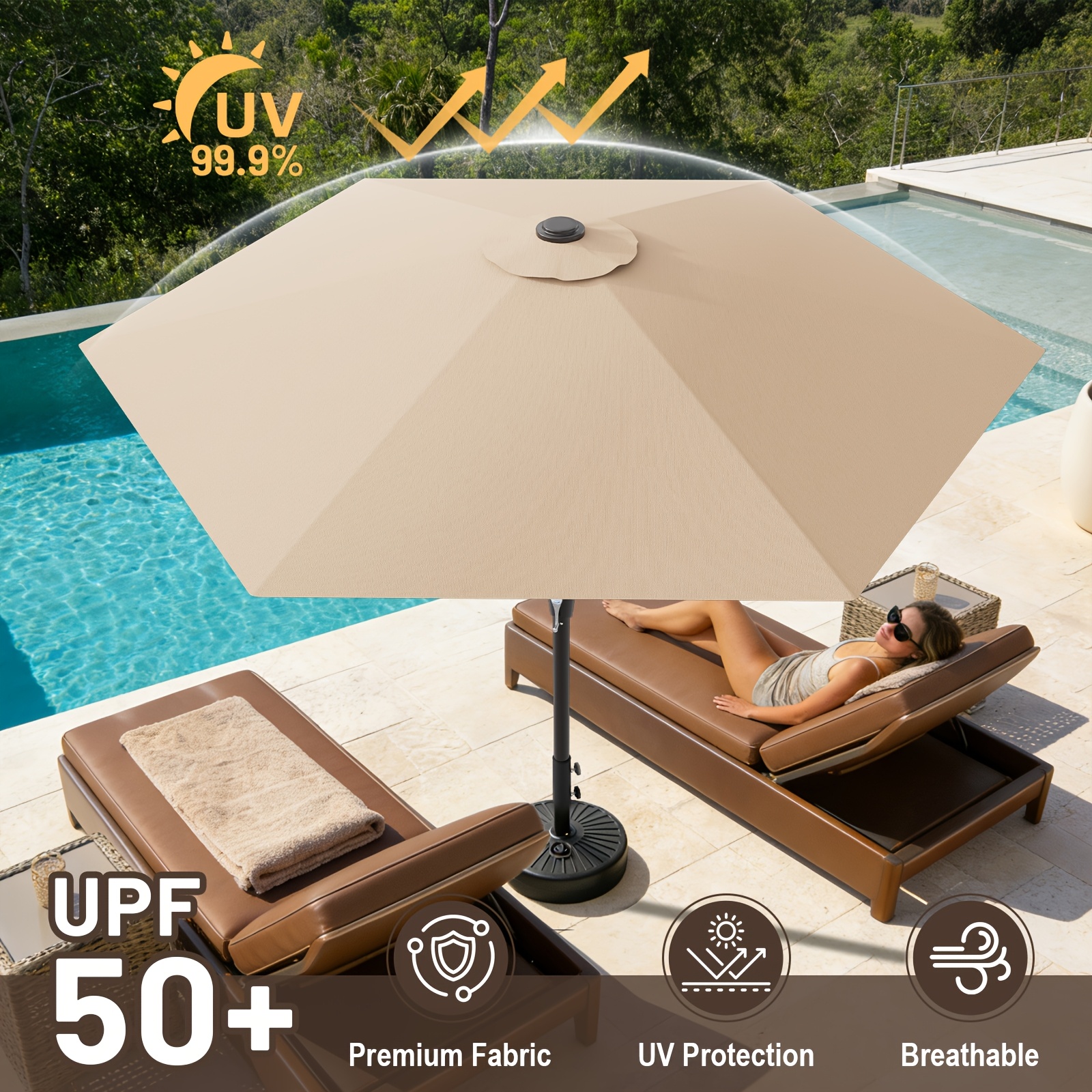 9FT Outdoor Patio Umbrella, Market Table Umbrella with Crank & 6 Sturdy Ribs, UV Protection Windproof, Pool Umbrella Perfect for Deck, Backyard, Lawn And Garden