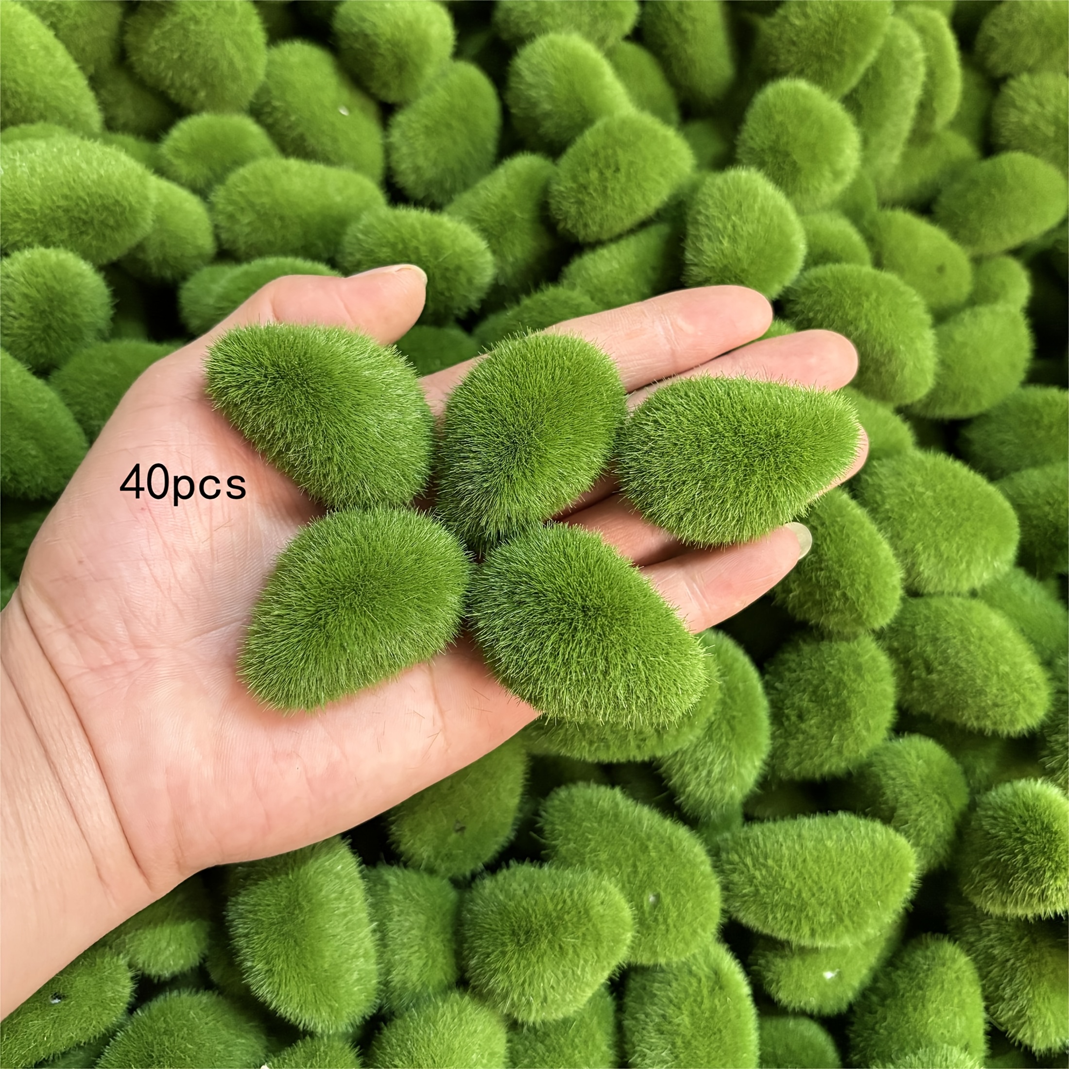 Image of 40pcs Artificial Moss Rock Decorations, Moss Balls, Moss Stones, Moss-covered Rocks, For Floral Arrangements, Gardens, And Potted Plant Decor