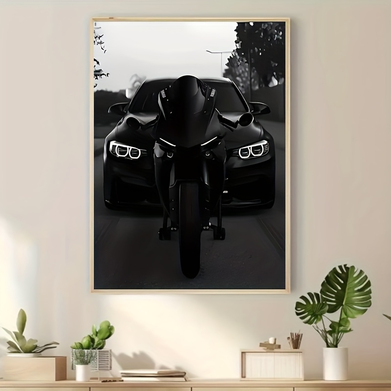 TEMU Motorcycle And Supercar Canvas Art Print - Frameless, Wall Decoration For Living Room, Bedroom, Office Or Bar â Unique Creative Gift