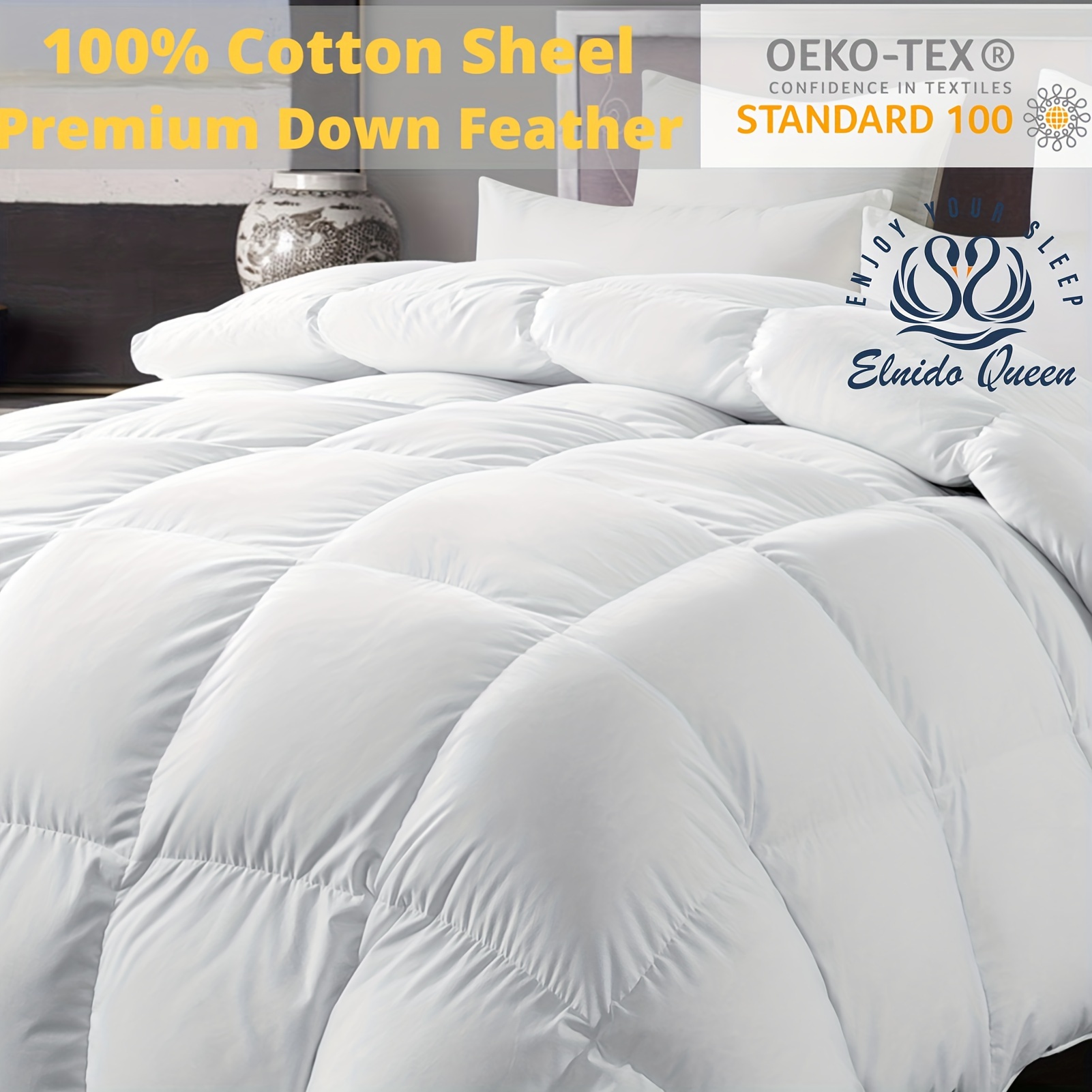 

Queen® Goose Feather Down Comforter - Luxurious, , Hotel-inspired, Duvet Insert With 100% Premium Cotton Shell - Queen 90x90 Inch, King 106x90 Inches