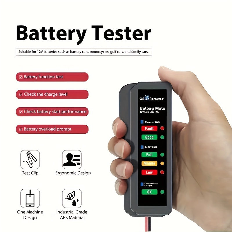 

12v Car Battery Tester Bm310 Digital Alternator Tester, Check Battery Condition & Alternator Charging For Car, Motorcycle