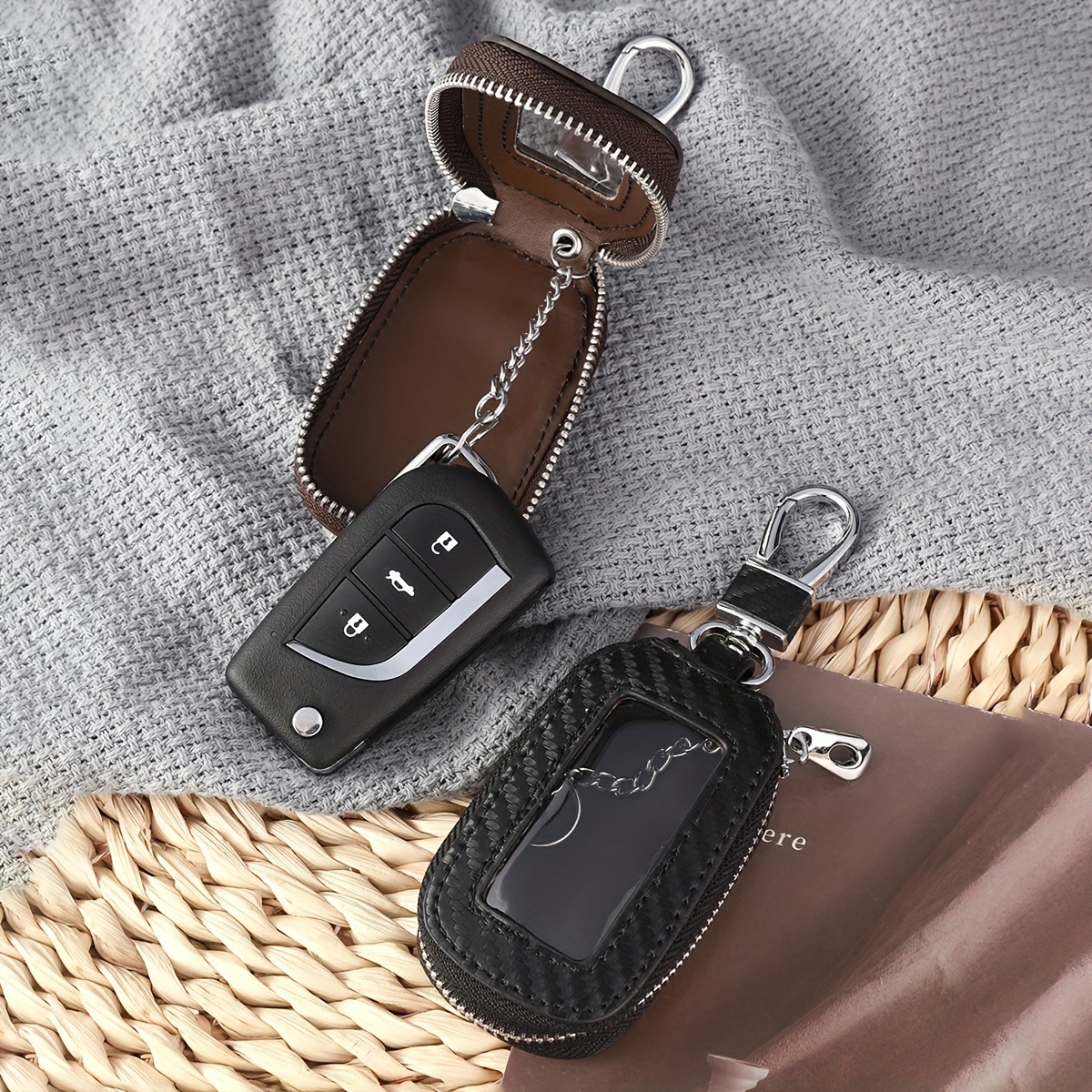 

1pcs Premium Pu Leather Key Fob Case, Universal Car Key Holder With Zipper Closure, Scratch-resistant, Unisex Key Protector Shell For All Vehicle Keys