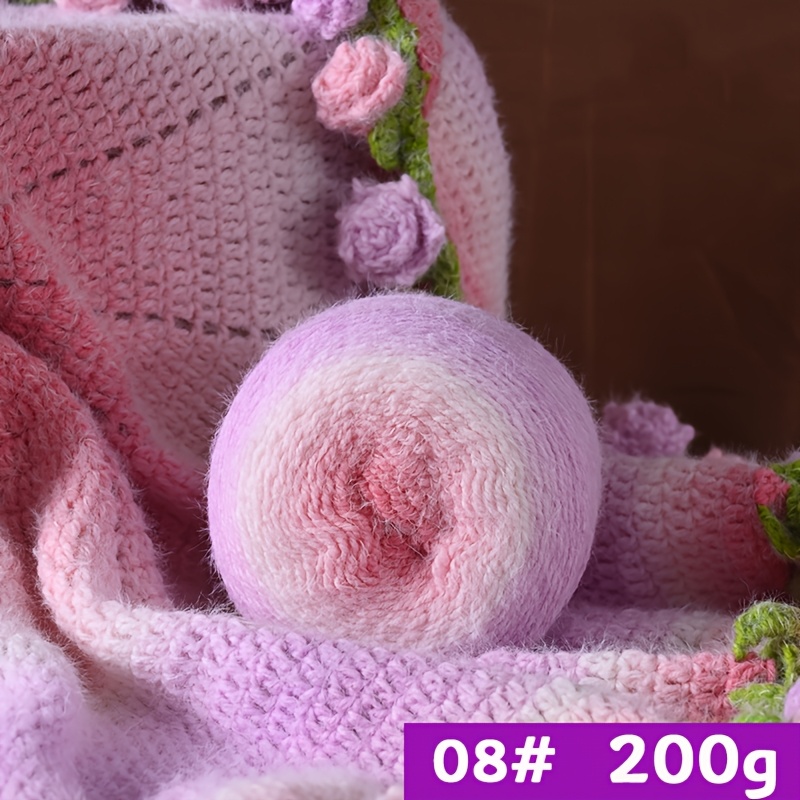 TEMU 200g New Luminous Long Distance Gradient Medium-thick Yarn Mixed Colors Long Hair Yarn Ball Handmade Crochet Needle Knitting Yarn Casual Bar