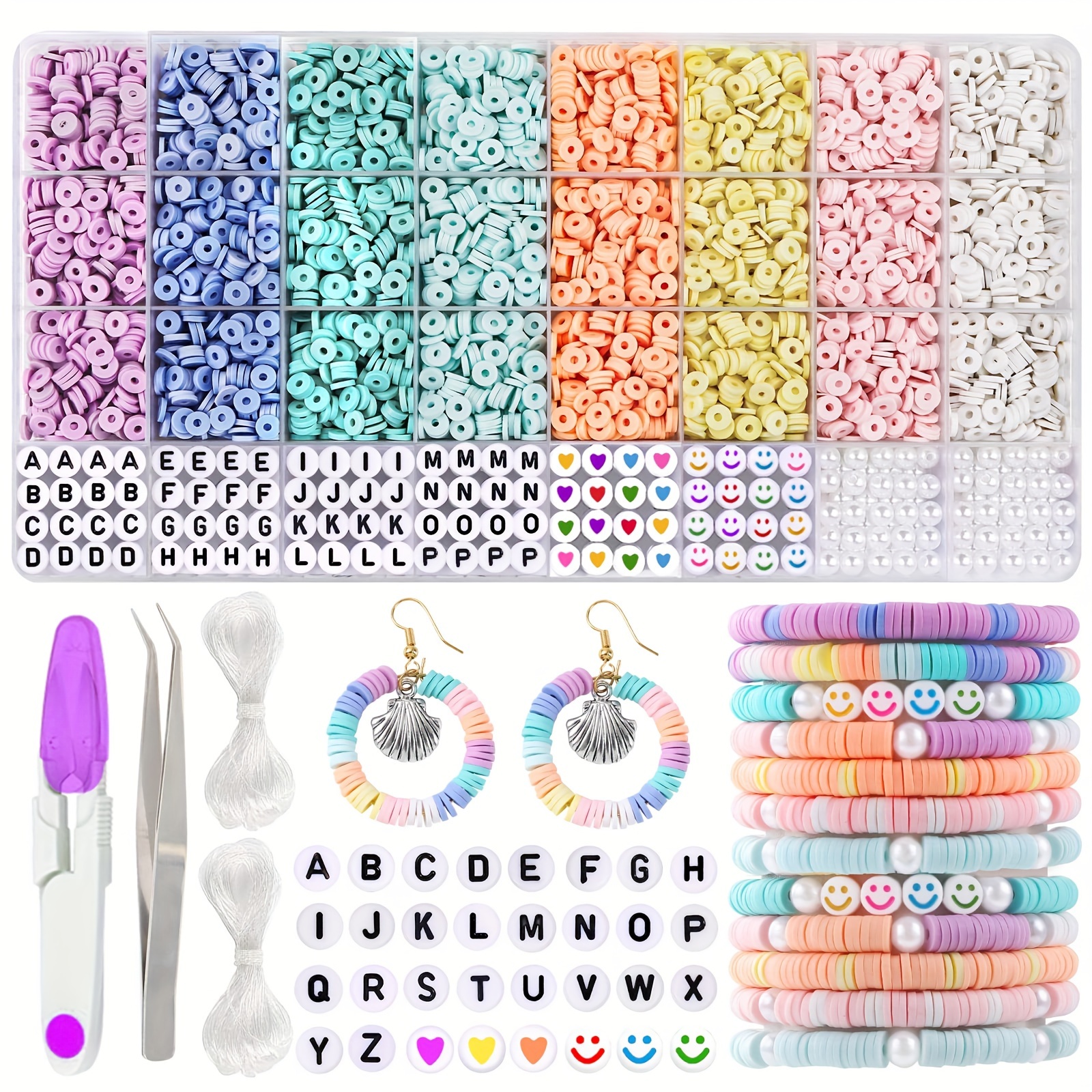 

Chic 3860pcs Clay Bead Bracelet Making Kit With Pastel Polymer Flat Beads, Alphabet Charms & Pearls - Craft Set For Girls & Adults - Includes Storage Box, Scissors, Tweezers & Cord