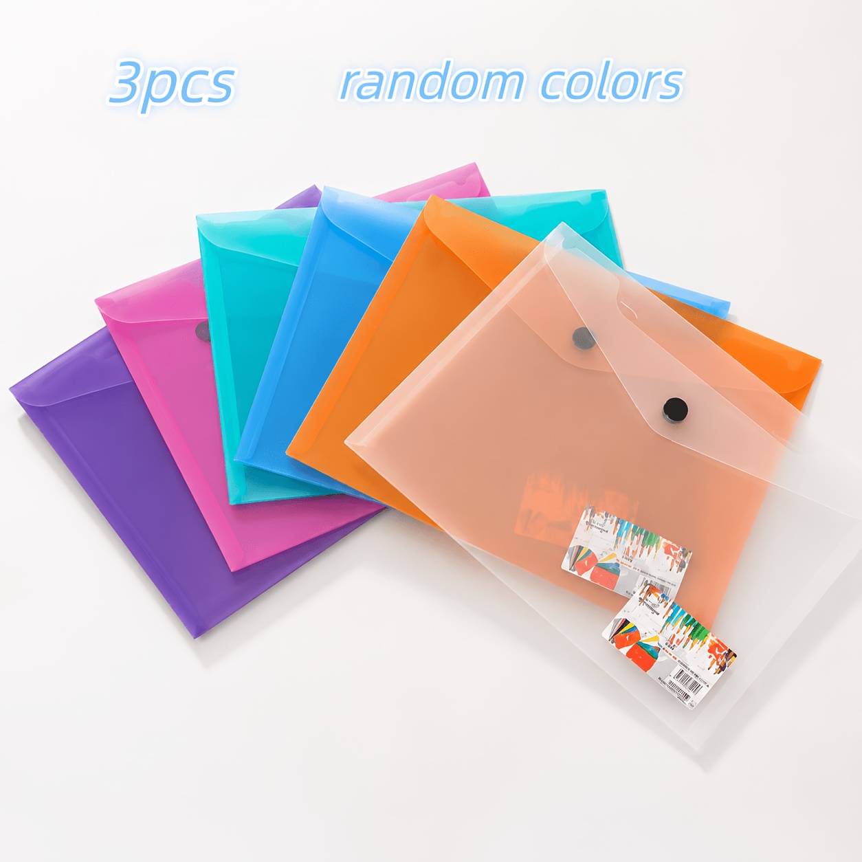 TEMU 3er-Set A5 Bunte Klarsichtige Schnappknopf-Ordner, PP-Material, Süßes Design, Zufällige Farben, für Studenten- und Büro-Dokumentenorganisation,