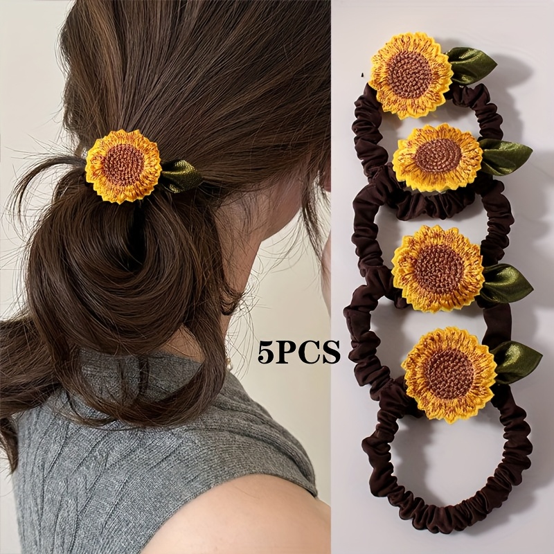 E-shop 4/5 Stück Blumen Sonnenblume Haargummi Scrunchies Haarband Sommer Hochgesteck Zopf Dutt Haarband Damen Kopfbedeckung