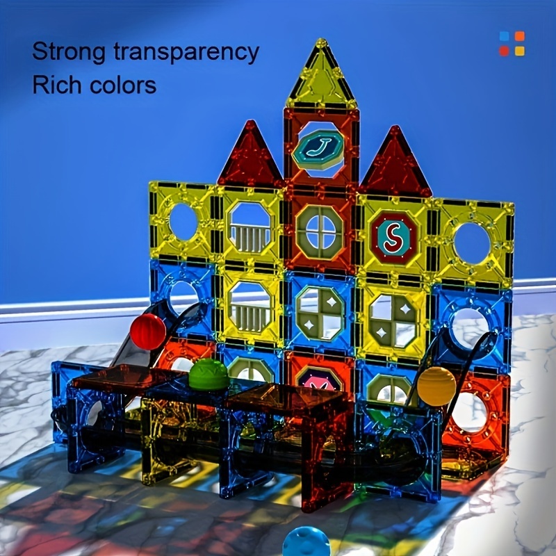 182pcs Track Magnetic Building Block Set Made Of ABS Safety Material Transparent Magnetic Building Blocks Suitable For Children Aged 3-8 Sensory Education Toys For Children Birthday Christmas Gifts