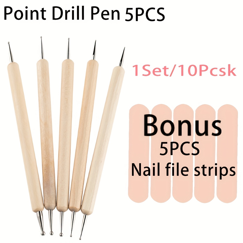 TEMU 10pcs Wood Carving Wax Polymer Dotting Embossing Pattern Clay Modeling Tool Pottery Tool Set, Wooden Handle Nail Dotting Pen/set Of Nail Dotting