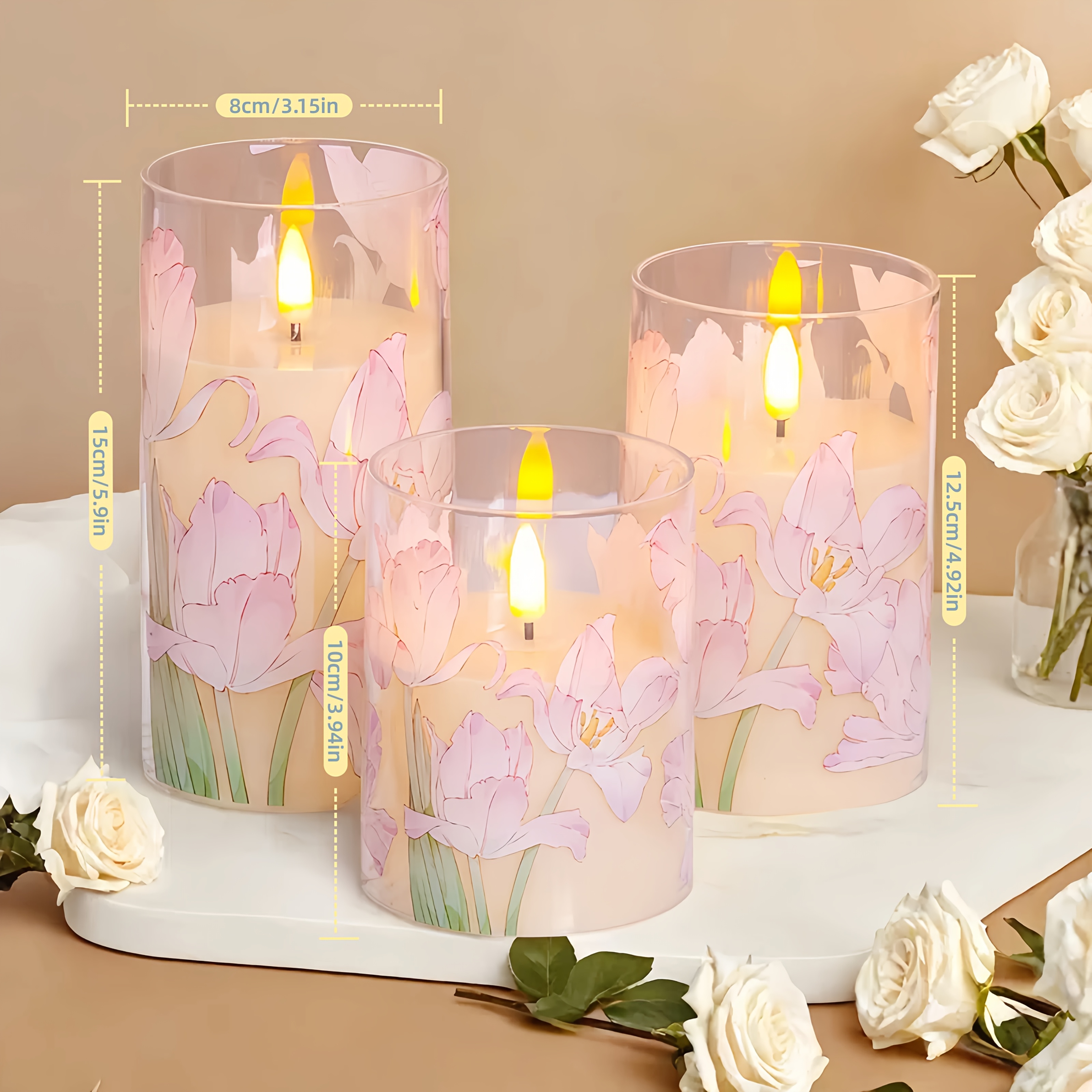 3pcs lily flower flameless candles pink candles flower - Temu