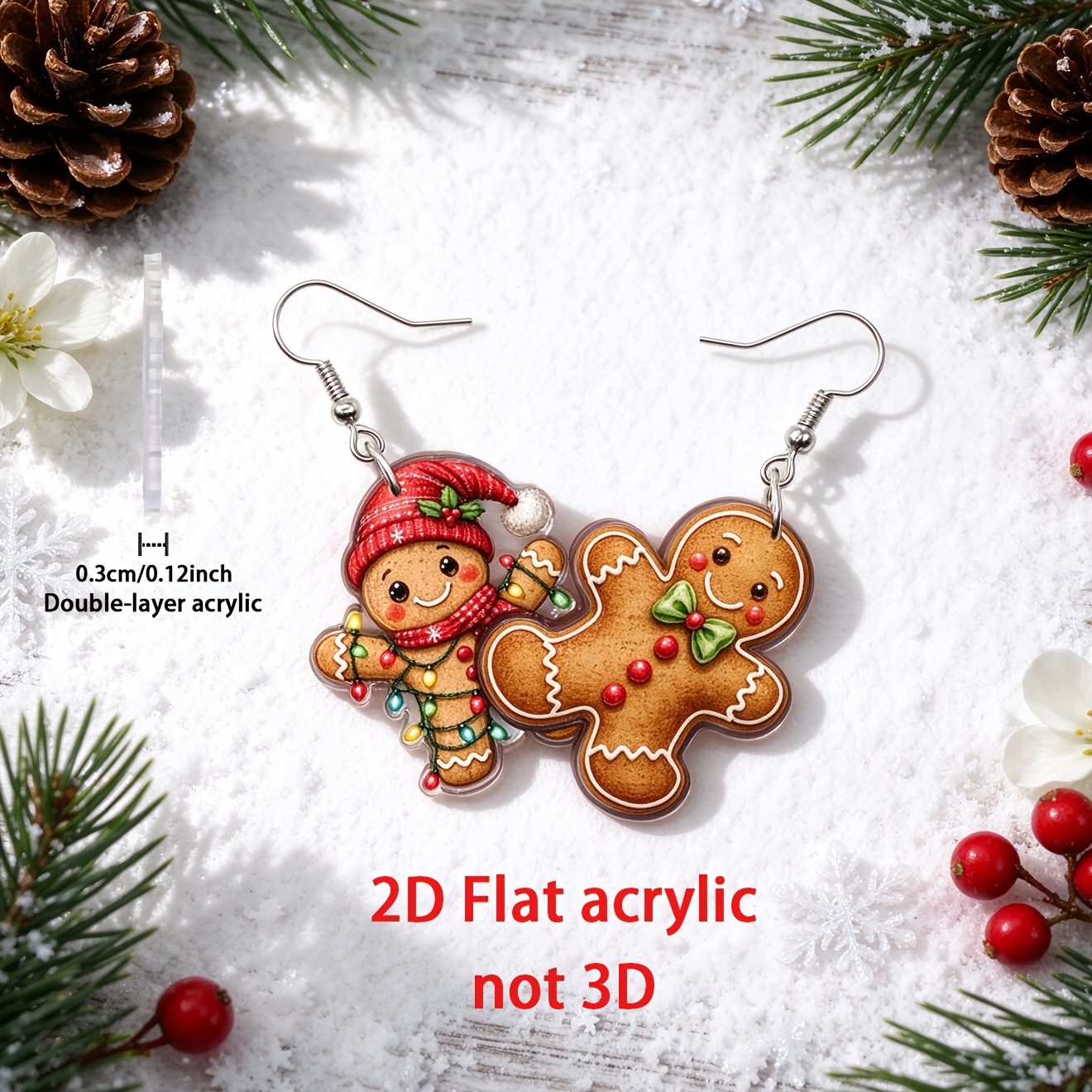 2pcs Christmas Gingerbread Dangle Earrings Set