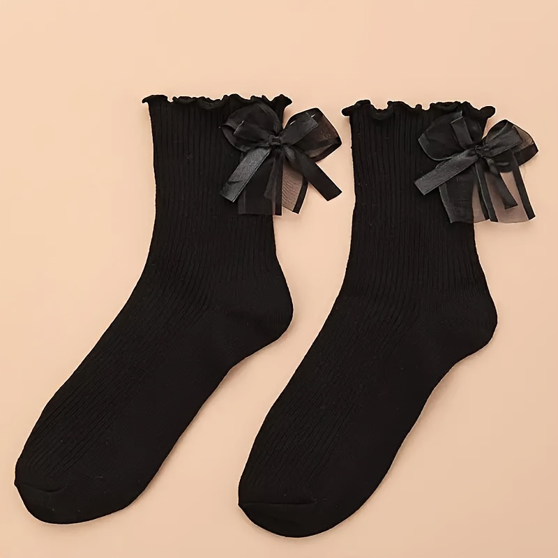 

Bow Decor Ruffle Socks, Sweet College Style Mid Tube Socks, Women's Stockings & Hosiery