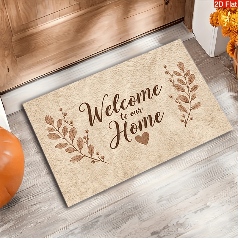TEMU Tapis de plat 2D en velours " dans notre maison" pour entrée, hall d'entrée, décoration rétro chaude, antidérapant, lavable en machine