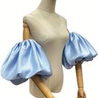 pair of nude sheer sleeve covers bridal dress accessories with satin arm bubble sleeves ruffle 2 elastic short sets for bridesmaids womens minimalist solid color polyester weddings evening parties special occasions formal gown sleeves ideal gift