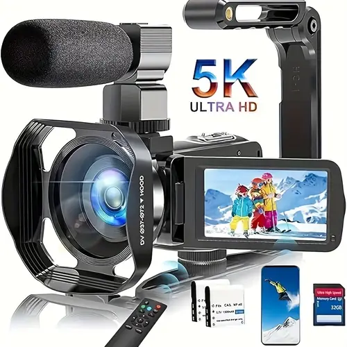 camcorder video camera 5k ultra wifi camcorder 18 zoom with ir night version vlogging camera 3 0 lcd with microphone lens hood 32 gb sd card and remote control christmas festival new years gift
