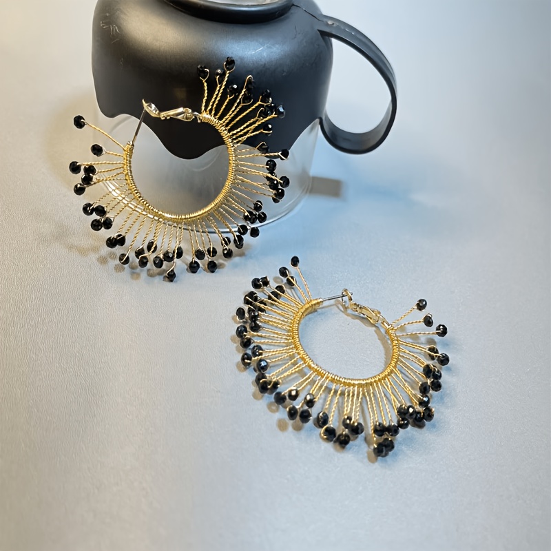 Women's Handmade Crochet Twisted Wire-Wrapped Round Ear Studs Earrings