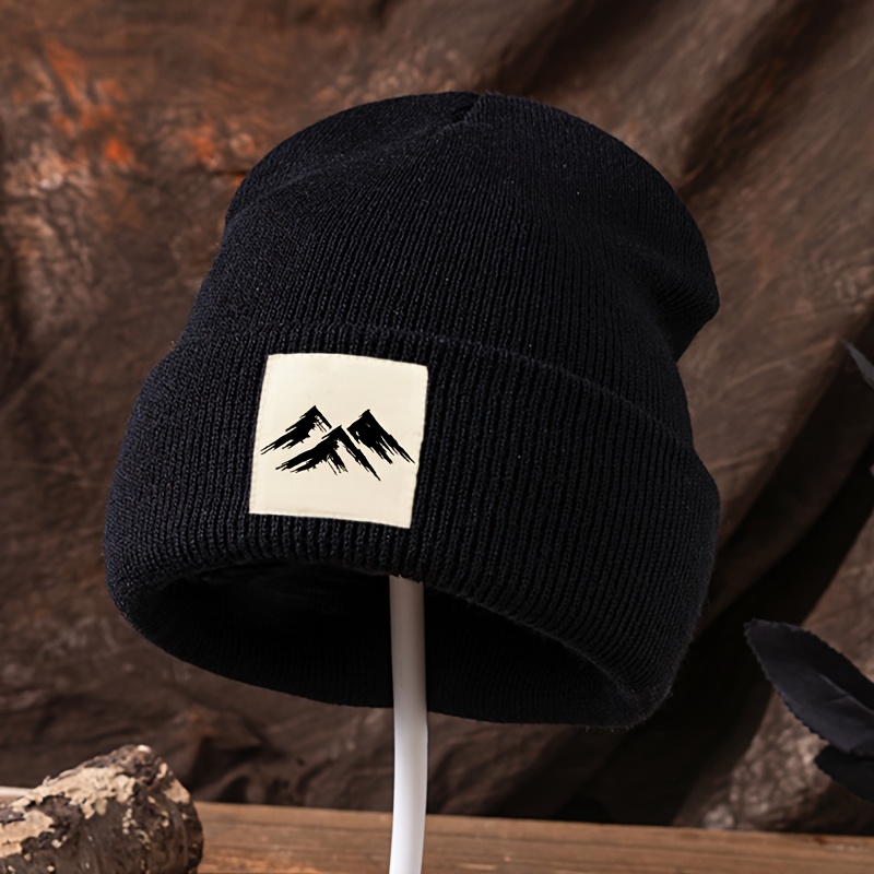 TEMU Bonnet tricoté tendance "" avec étiquette en tissu, bonnet bord style hip-hop , bonnet d'hiver chaud unisexe pour fêtes et festivals, et bonnet