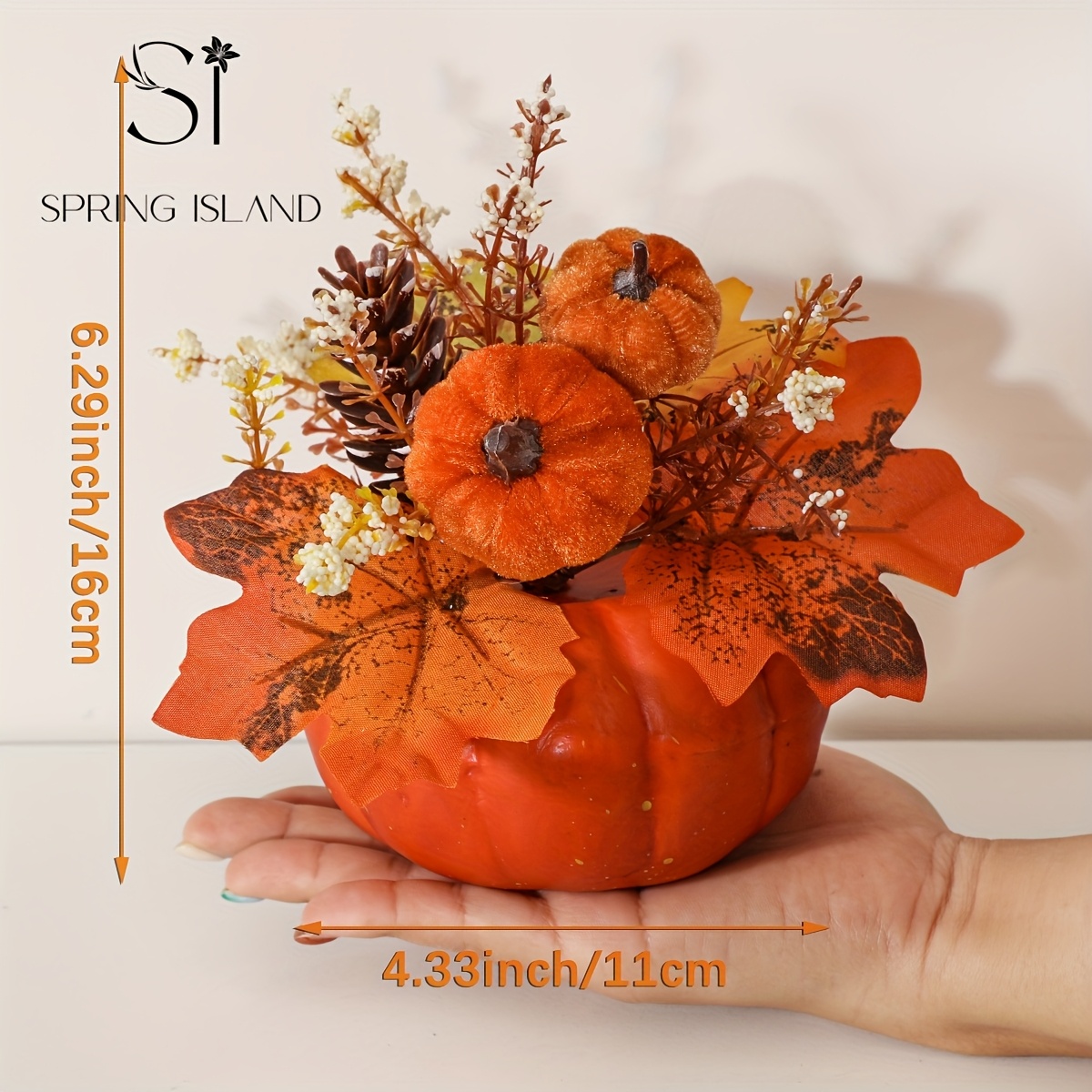 Image of 1pc Artificial Sunflower Maple Leaf Halloween Pumpkin Mound, Christmas Fake Wheat Ear Pumpkin Mound, Halloween Pumpkin Mound, Orange, Pe Material Artificial Pottery Artificial Flowers Home Decoration