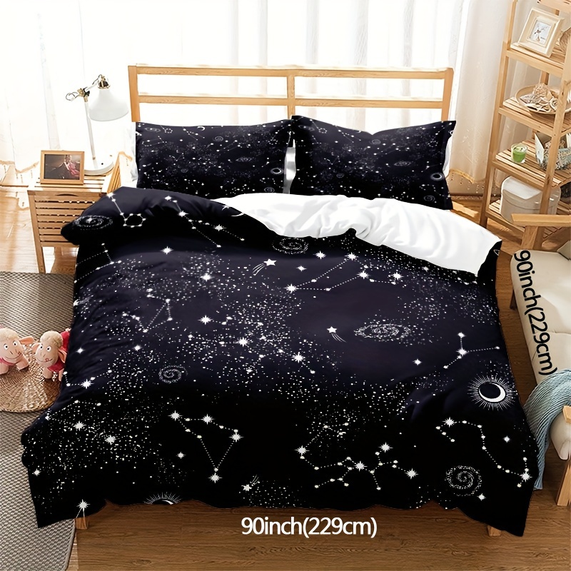 TEMU Starry Sky Duvet Cover Set, Bedding For Boys, Teens, And Girls' Room Decor, Black Starry Sky Duvet Cover And Down Comforter Cover 3pcs Set,