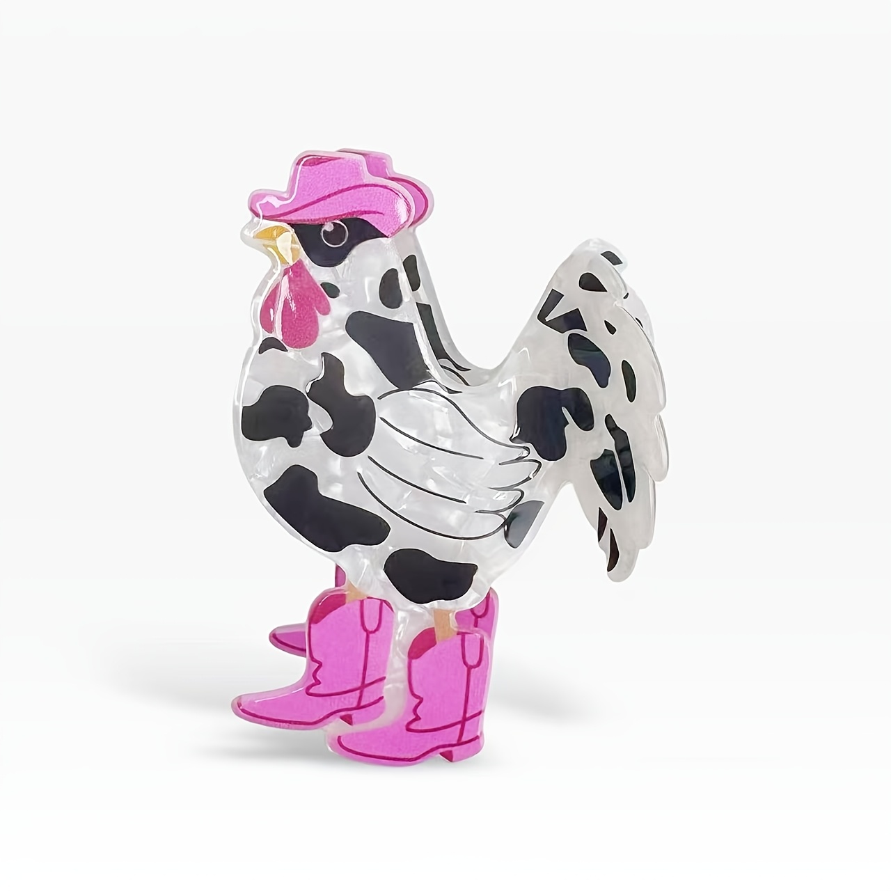 Image of 1pcfunny Cow Print Chicken Hair Claw Clip With Pink Cowboy Boots, Acrylic Cute Animal Hair Accessories For Women, Trendy Y2k Hair Clips