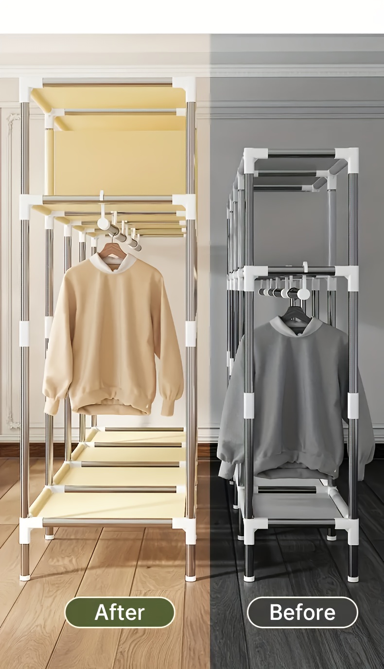 Large Capacity Freestanding Wardrobe with Metal Frame, Dustproof Storage Organizer for Bedroom, Dorms, and Rental Apartments - Mount, Independent Design, Under 3.2 Cubic Feet Closed Storage