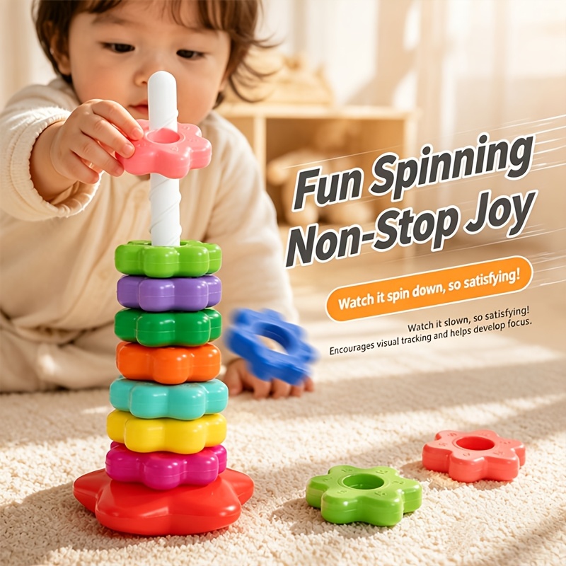 Mini Rainbow Spinning Stacked Rings Toy for Cognitive Development
