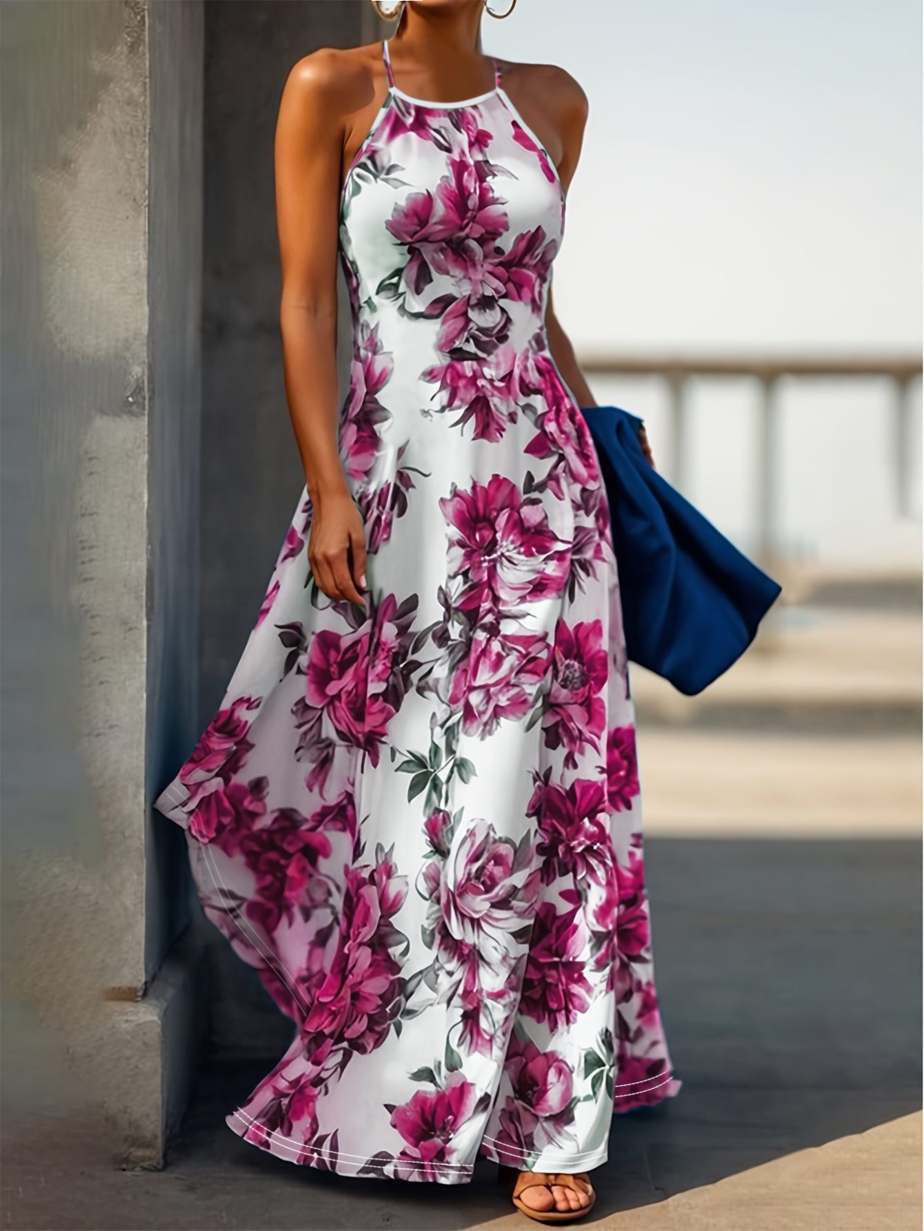 women's floral print maxi dress - elegant v-neck floral beach dress, flowy  long gown for women, non-stretchy party & vacation outfit (hand wash only)  - style 19, vacation dresses, summer outfit, cinched