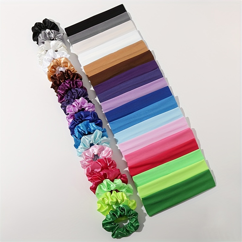 Image of 36pcs Women's Sports Headbands, Elastic Sweat-absorbing Solid Color Hairbands, Thanksgiving Christmas Gift