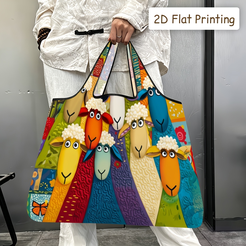 TEMU Impression 2D à plat, 1 pièce Sac pliable, Sac matelassé pour femme avec patchwork multicolore à imprimé , Sac à main pliable et léger adapté
