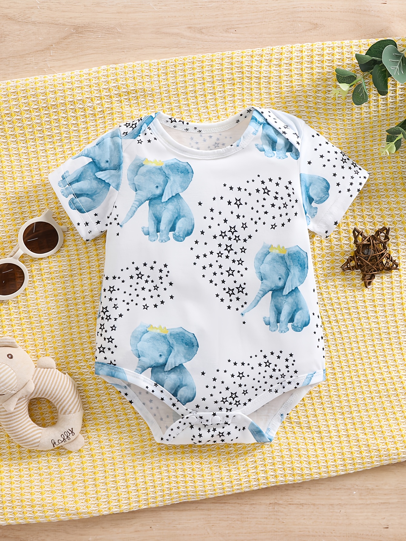 Elephant and Bodysuit for Boys, Cute Animal Short Sleeve Summer Outing  Romper Outdoor