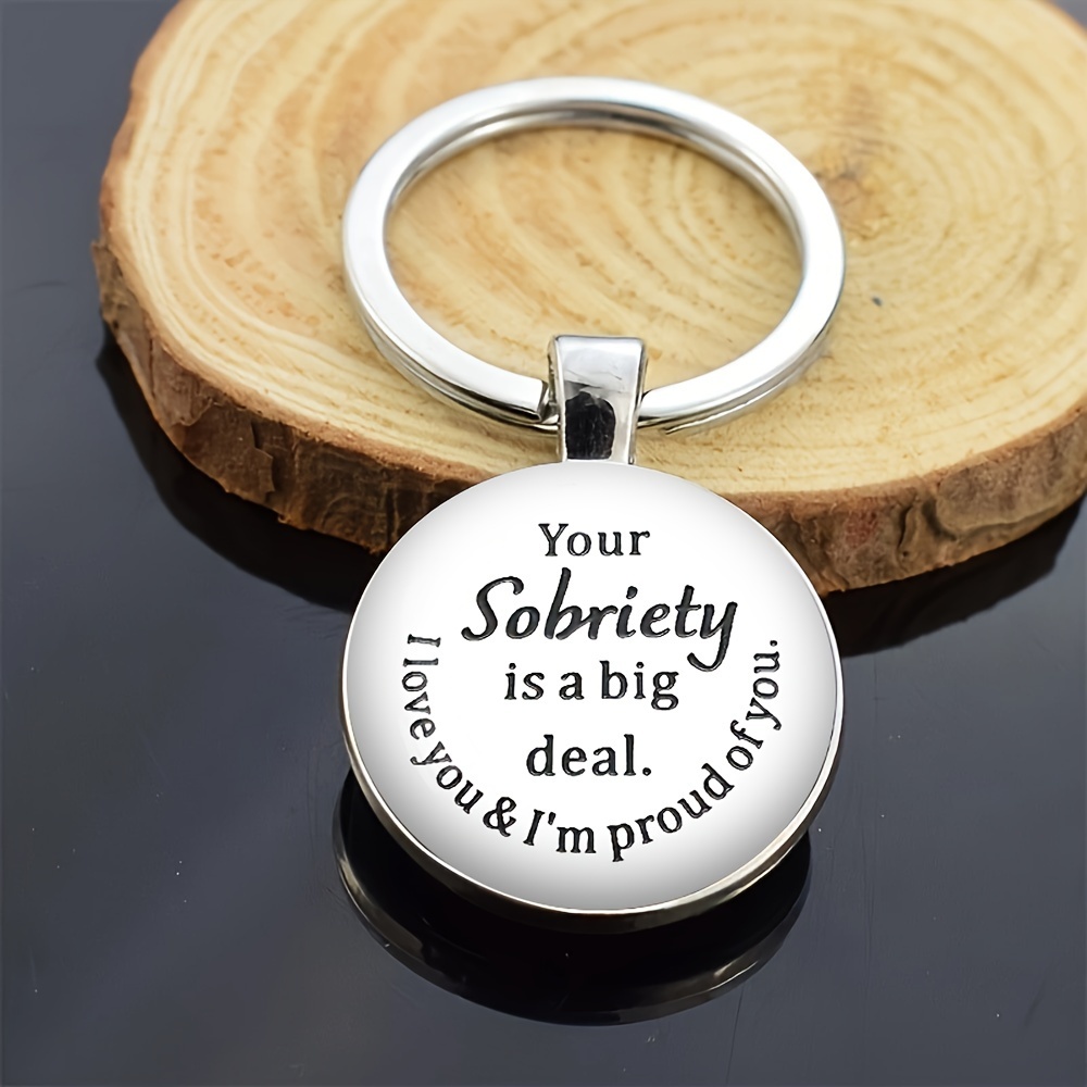 

1pc Inspirational Sobriety Keychain For Men - Round Metal Key - , Decorative , For & Christmas Gifts