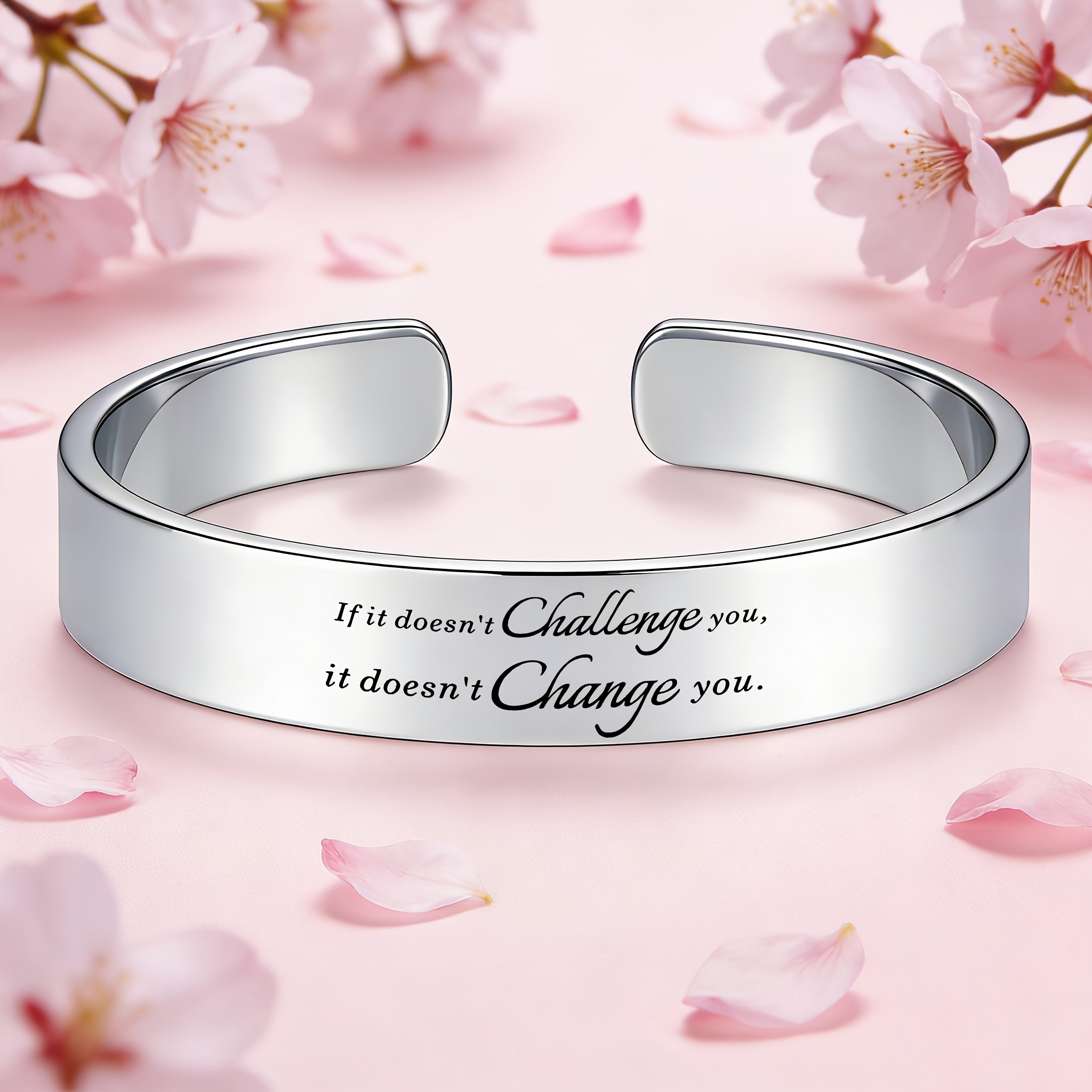 Women's Motivational 304 Stainless Steel Open Bangle, Inspirational Gift