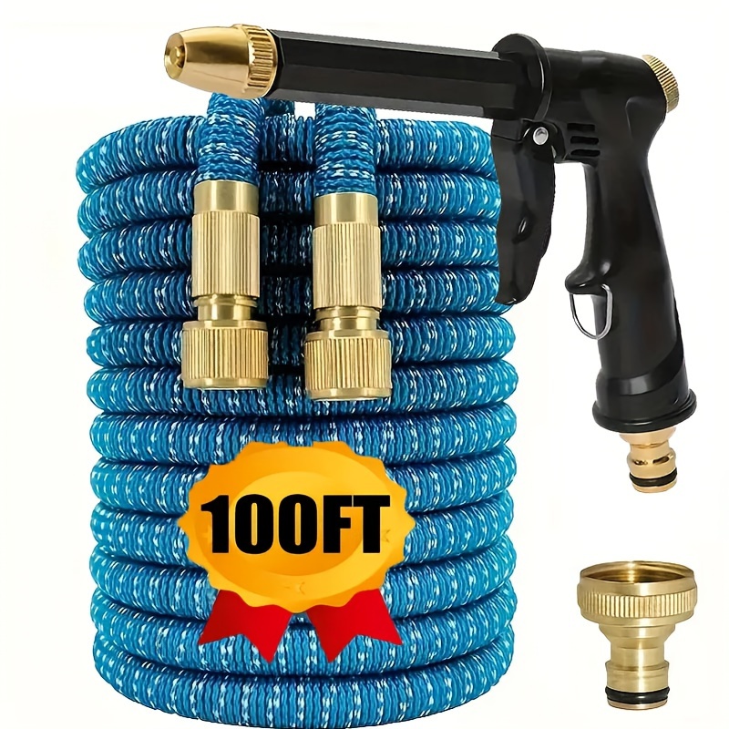 

Gflowers Garden Hose Set With High-pressure Nozzle - Rubber, Fit For Us & European Outlets, Ideal For Home Cleaning & Car Wash, 25ft/50ft/75ft/100ft