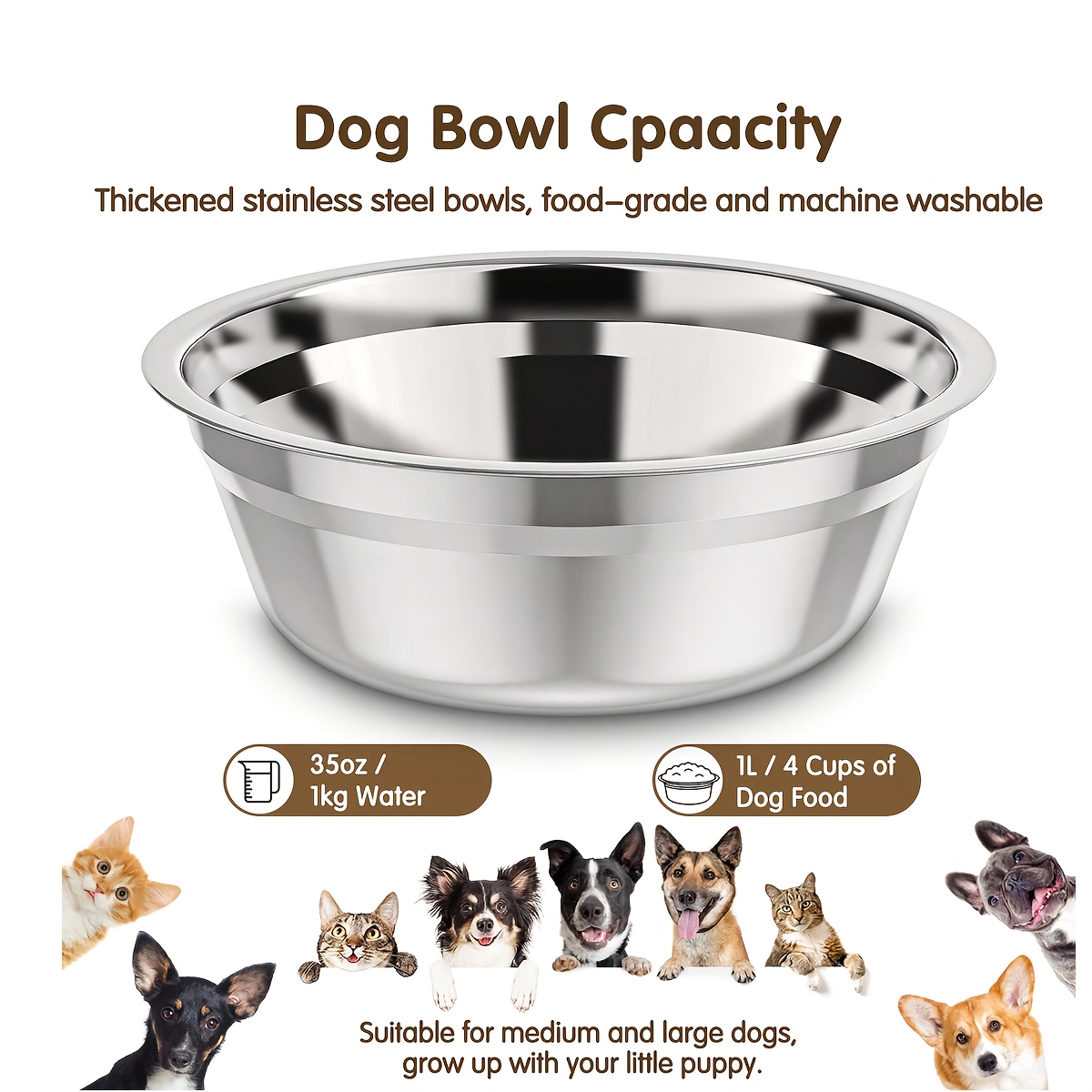 elevated dog bowl, collapsible pet food bowl holder with 2 stainless steel bowls, anti-slip design, 5 height adjustable, convenient, folding, easy to clean, white, for large, medium and small pets Product details 0