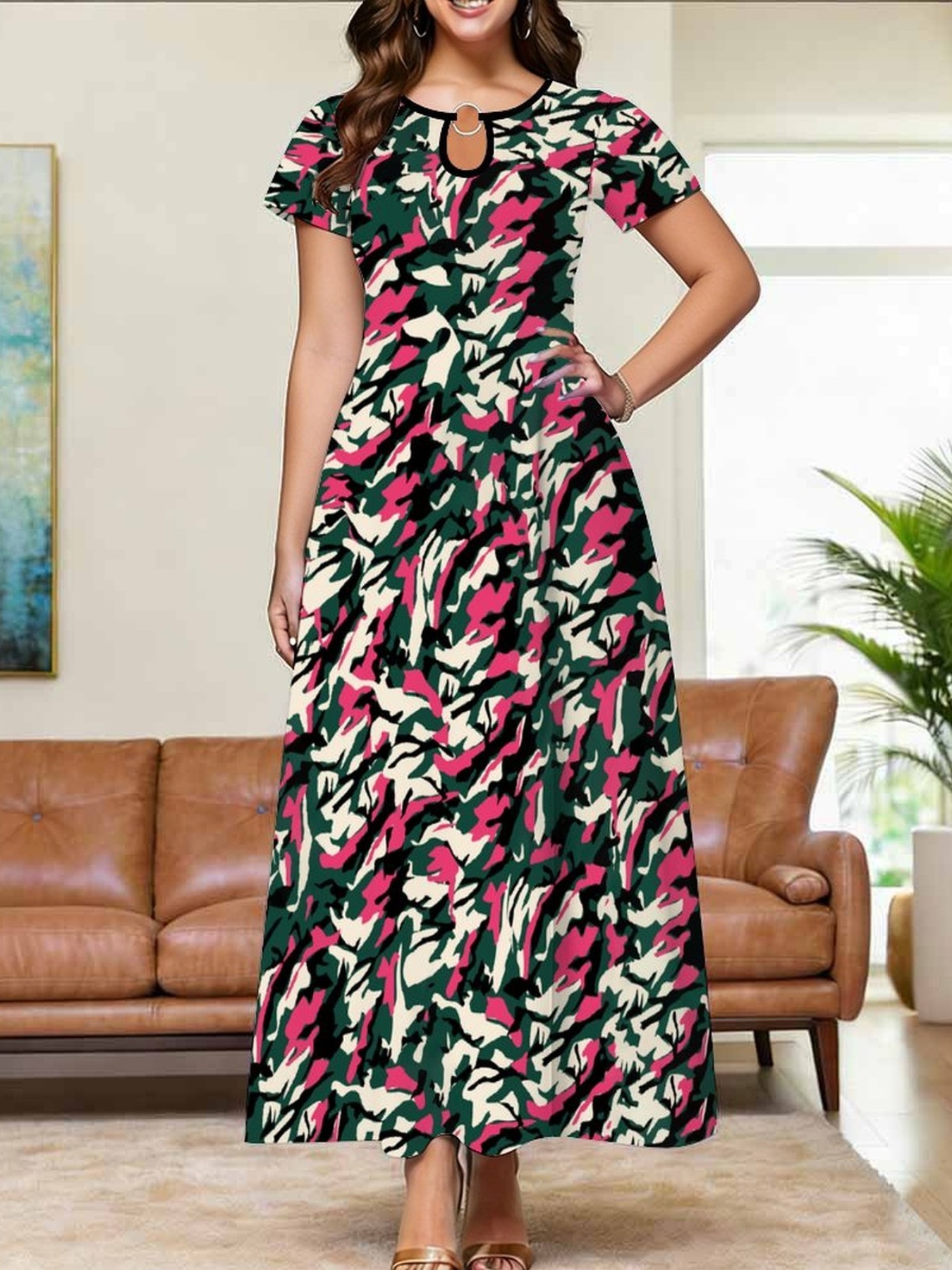 sukienka damska w rozmiarze plus size, wzór w lamparcie cętki, styl  , dla eleganckich kobiet, odpowiednia na prezent, na przyjęcia, na co dzień na wakacje, wdzięczna odzież damska