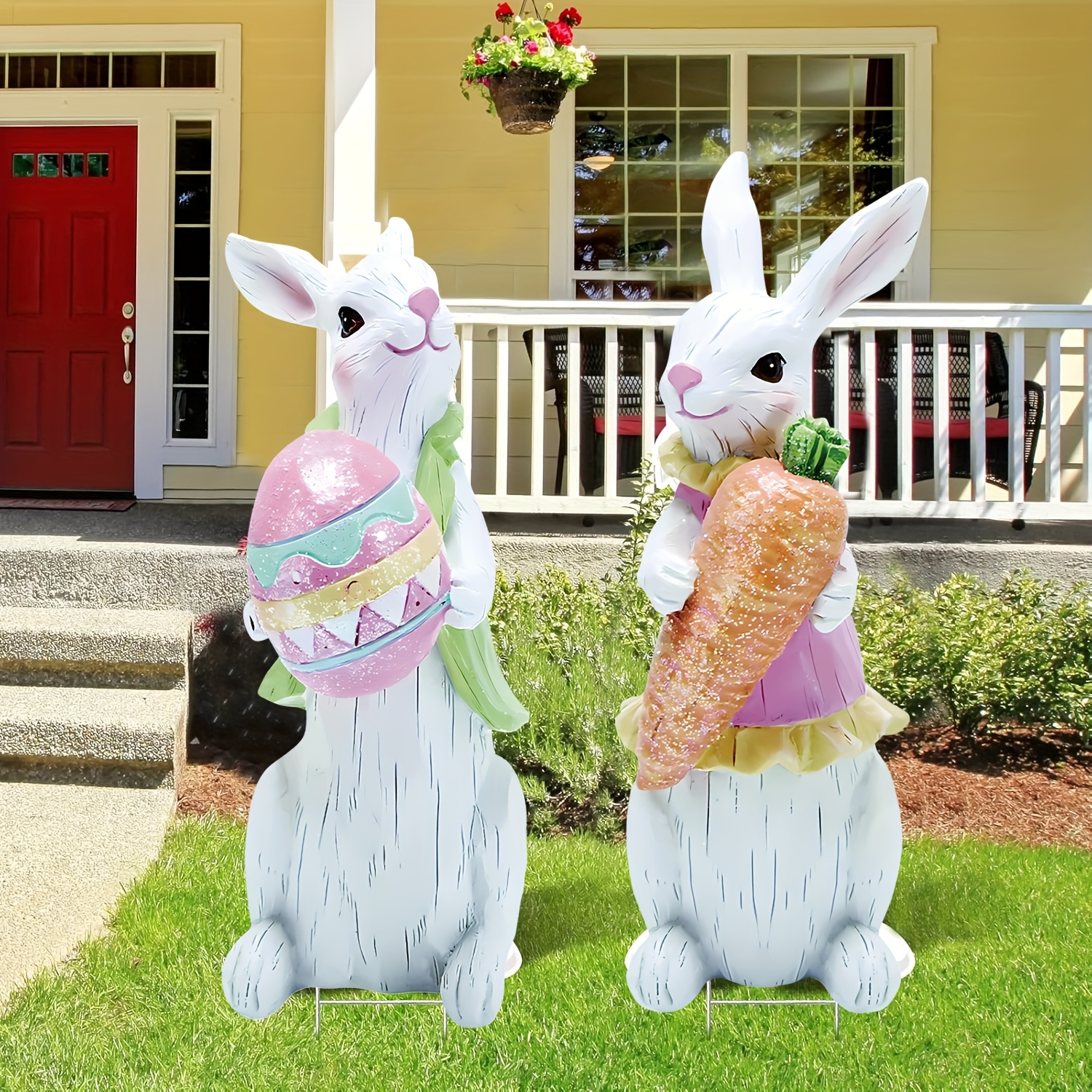 

2pcs Large Easter Bunny Decorations, Outdoor Easter Yard Signs, Outdoor Metal Stake Bunny Decorations, Easter Garden Waterproof Signs For Garden Lawn Pathway