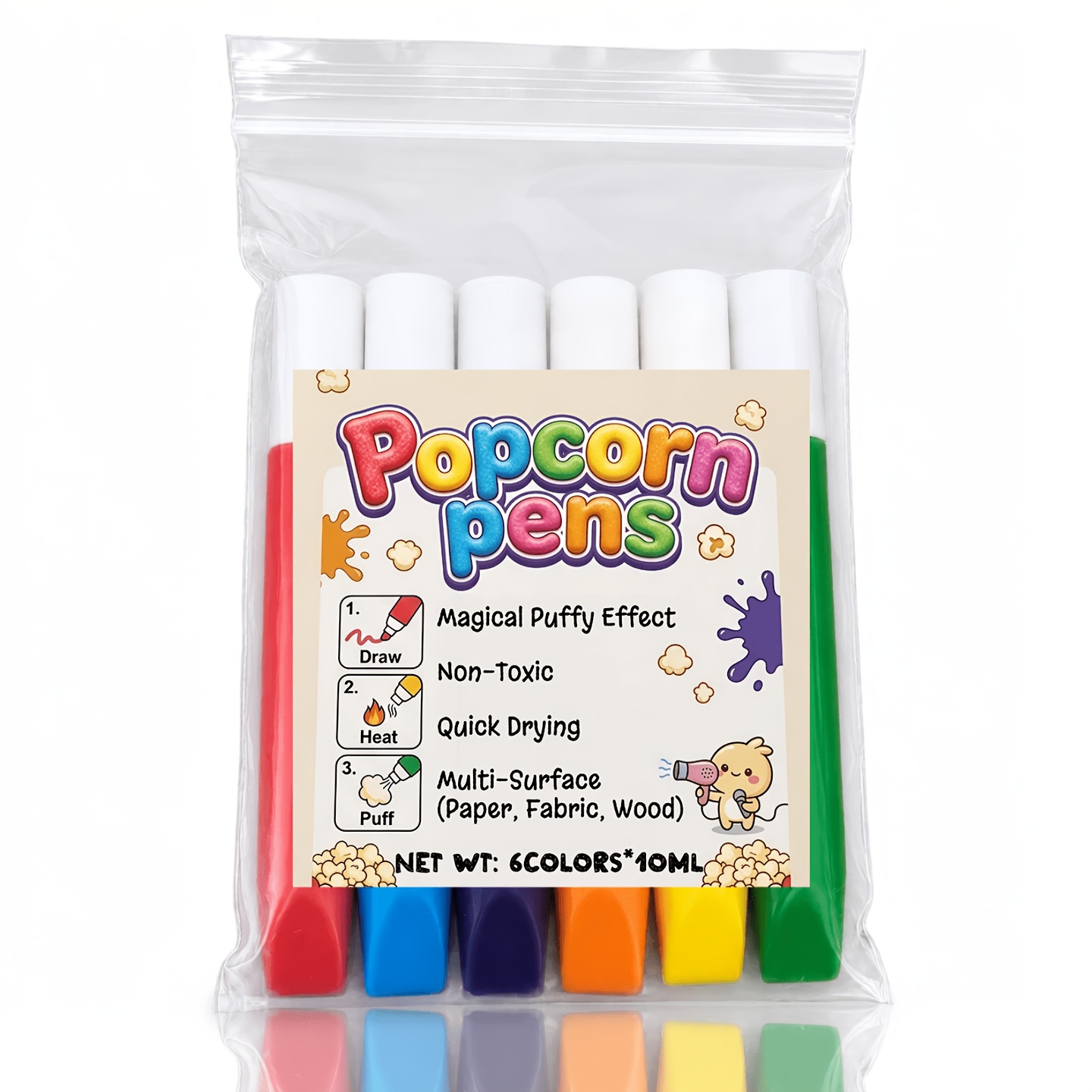 TEMU 6 stuks Popcorn Pennen 3D Bubble Schilderstiften, Moderne Knutselkunst Benodigdheden, Thanksgiving Vakantie, voor Handgemaakt op Papier Glas