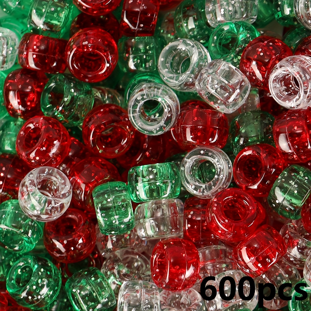 TEMU 600 Cuentas Navideñas, Cuentas Pony Navideñas , Cuentas para Tejer el Cabello, Adecuadas para las Manualidades Navideñas de , Cuentas para Hacer