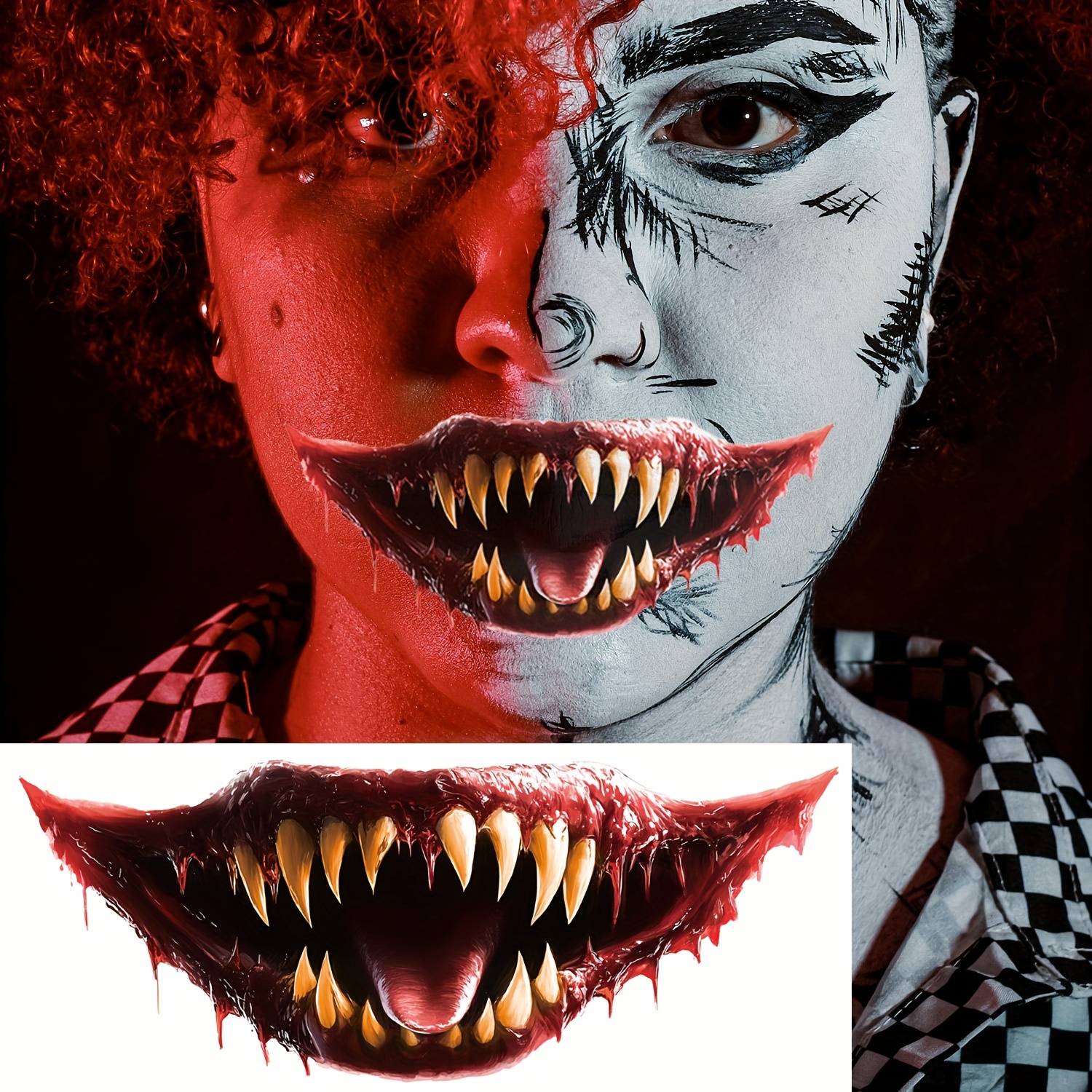 10pcs Realistic Temporary Monster Mouth Tattoos for Halloween Parties