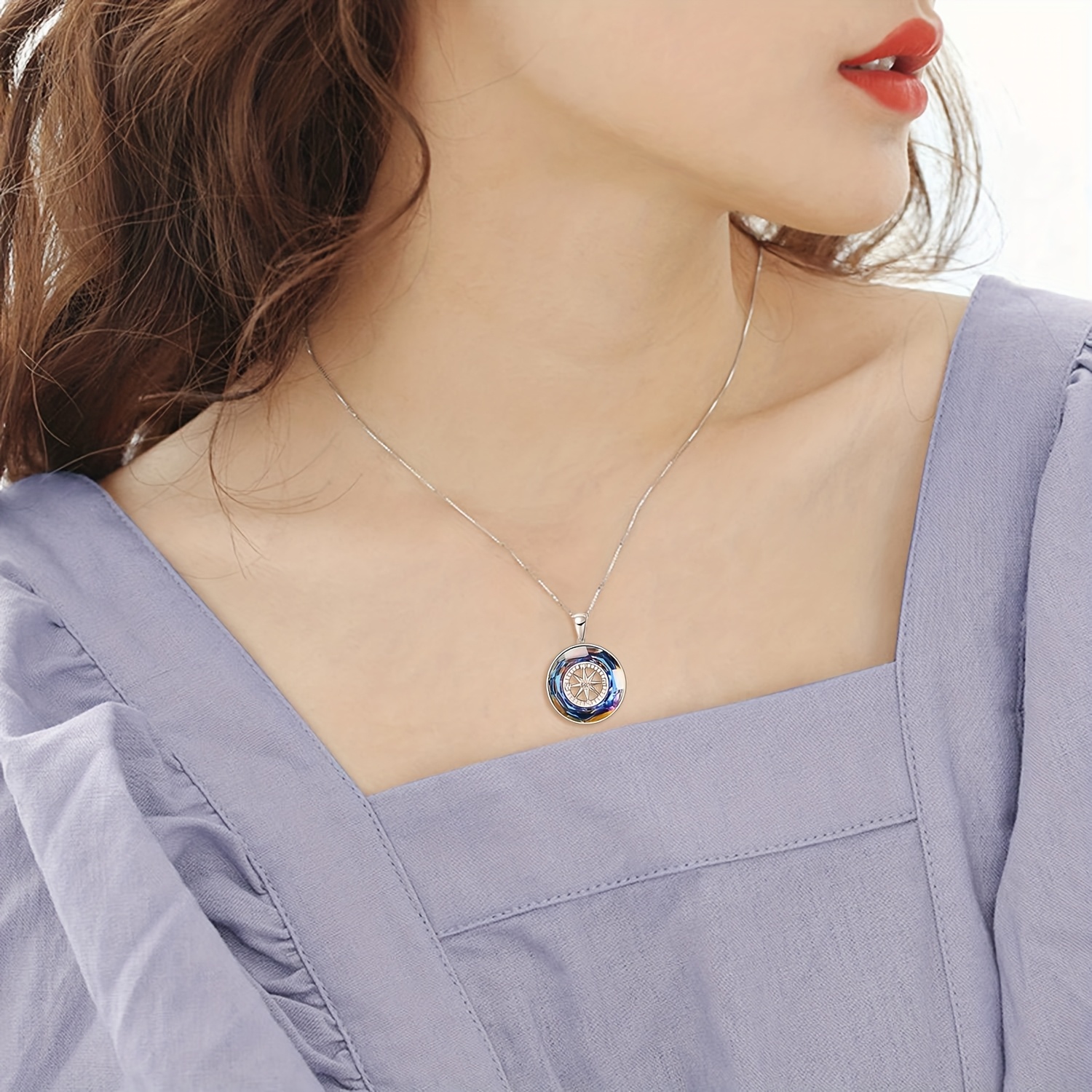 Compass Necklace 925 Sterling Silver Circle Pendant Jewelry