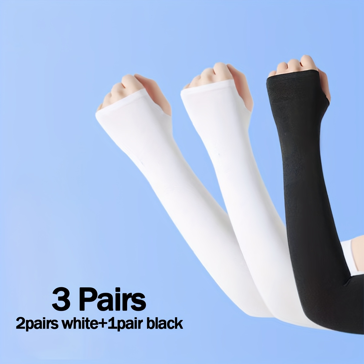 TEMU 3 Pairs Unisex Summer Arm Sleeves | Fabric, Lightweight And Breathable, Elastic Sunshade, Seamless Design, Fit, White/grey/black