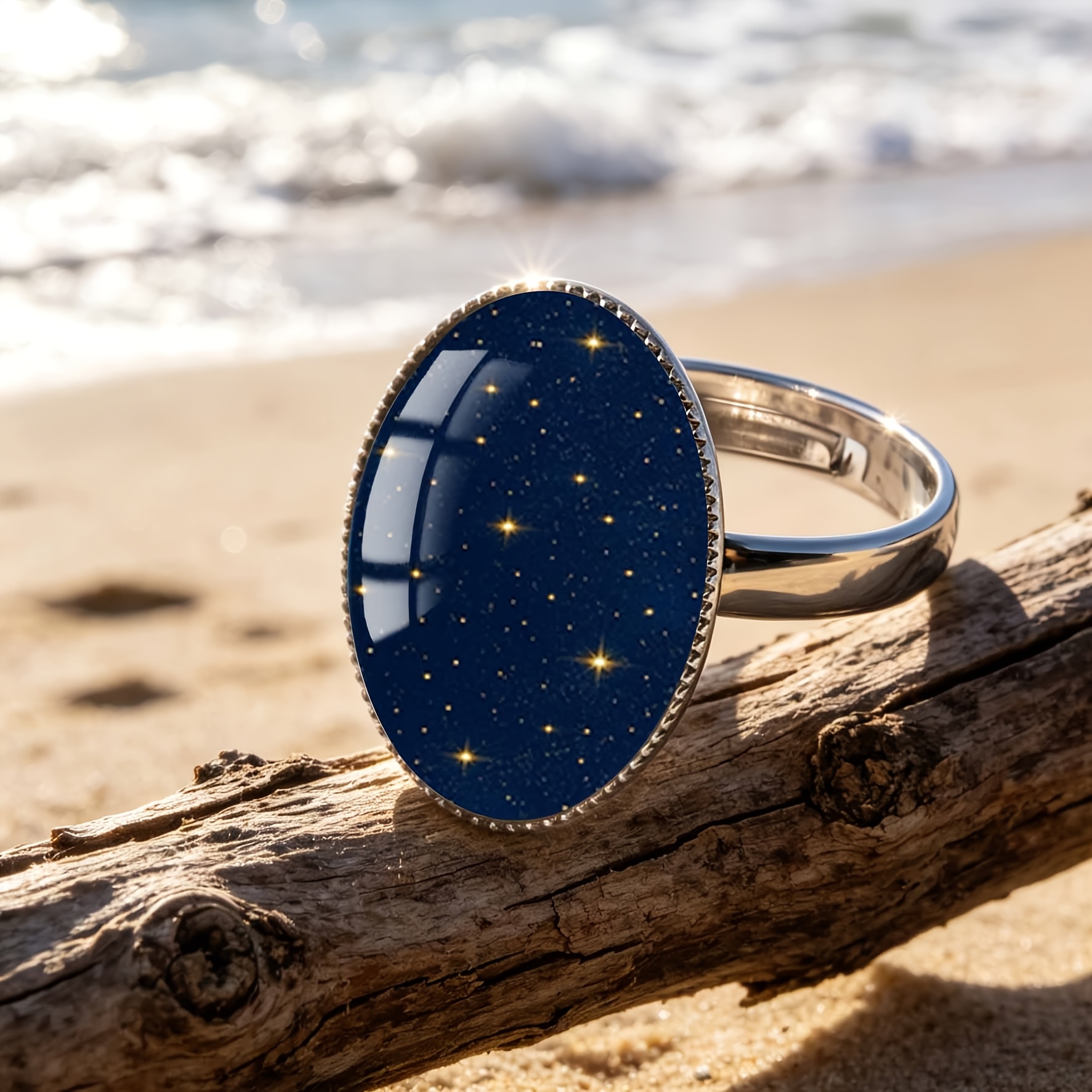 Women's Deep Blue Night Sky Starry Pattern Open Ring