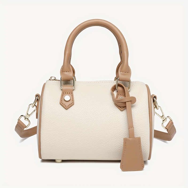 Image of Vintage-inspired Lychee Texture Handbag For Women - With Brown Accents, Detachable Crossbody Strap, Zipper Closure, Work & Casual , Vintage Handbag, Daily Use Purse, Modern , Goldtone Hardware