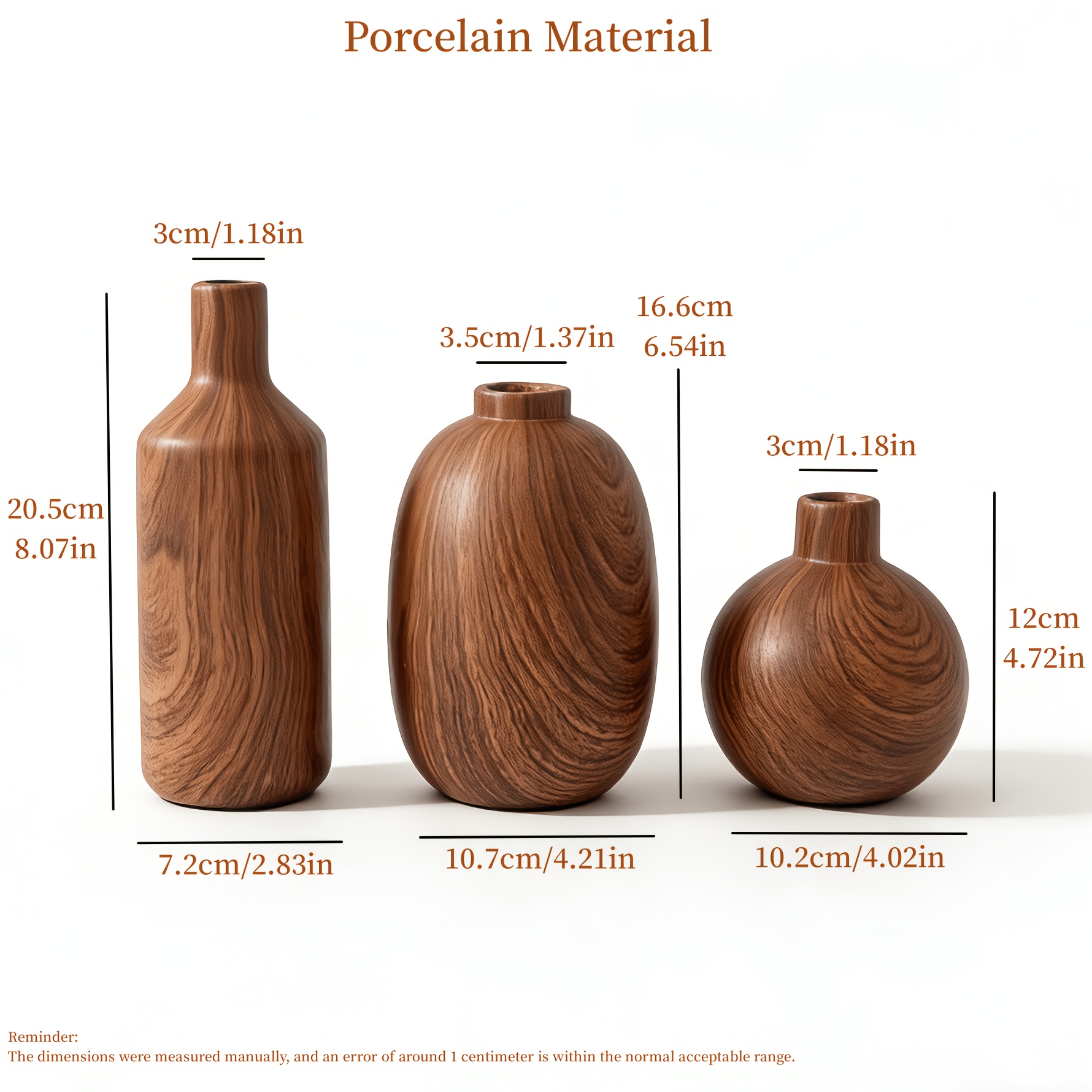 3pcs Wood Grain/Stone Texture Ceramic Vase Set Wabi-Sabi Decorative Flower Pot Ornament Japanese Rustic Style Desktop Home Resident B&B Soft Decoration Dried Flower Arrangement Floral Art All-Match Premium