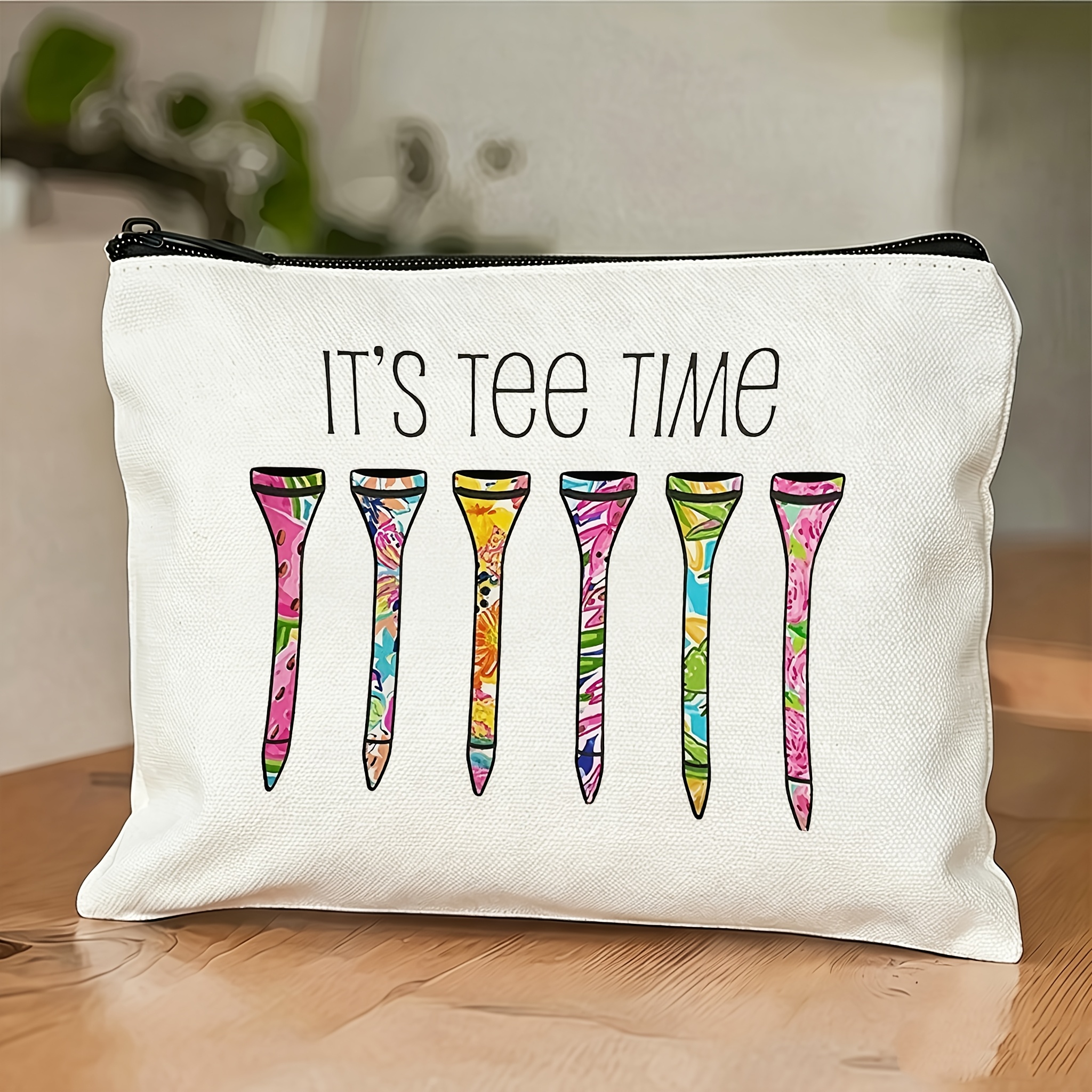 TEMU 1 pièce Pochette à fermeture éclair sur le thème du IT's Tee Time, convient aux golfeurs, sac de rangement pour et tees avec imprimé de terrain